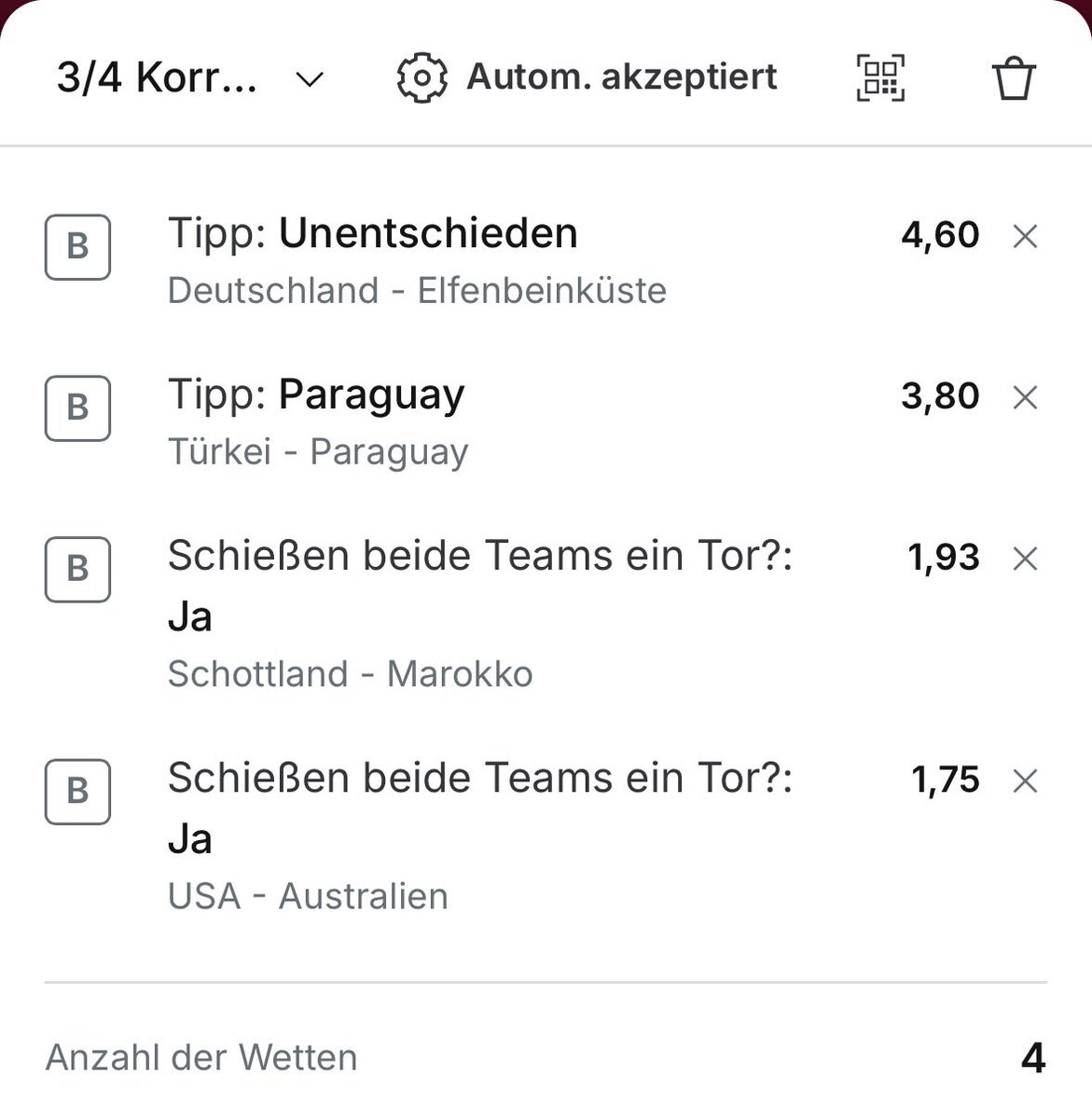 Hafen_Schelle's tweet photo. 30€ rein, theoretisch 660€ raus. 💅
3/4 System, Gewinnchance gefühlt bei 70%+, Delulu-Level stabil und die #WM soll jetzt bitte ihren Teil erledigen.
Wenn’s knallt: Urlaub. Wenn nicht: Content. 📈
#WM2026 #BetTok #WettscheinPorn #USAAUS #SCOmar #TURPAR #fifabets @Tipico_de https://t.co/eT07RI2dxo