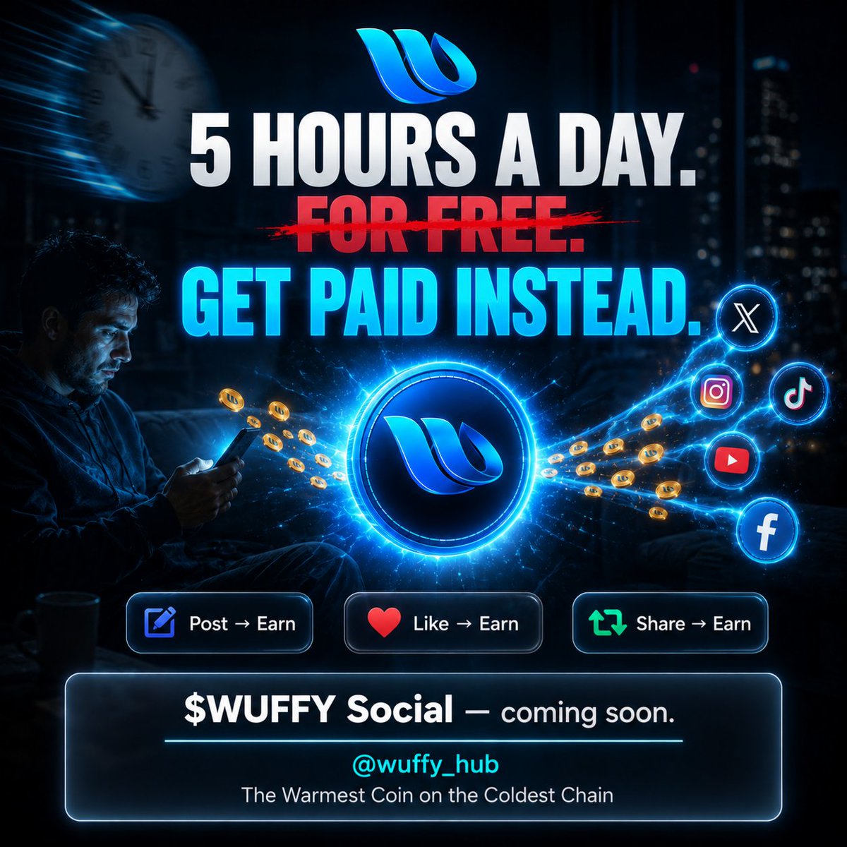 wuffy_hub's tweet photo. 5 hours a day on social media.
for free. 🤷

$WUFFY Social pays you
for every post, like, share. 🔵

post. connect. earn. 🐧🧊
coming soon.

$WUFFY $SOL
👉 @Wuffy_official

#WUFFY #Solana #Web3
#WarmHeartsColdChain https://t.co/LvWXEN6XAv
