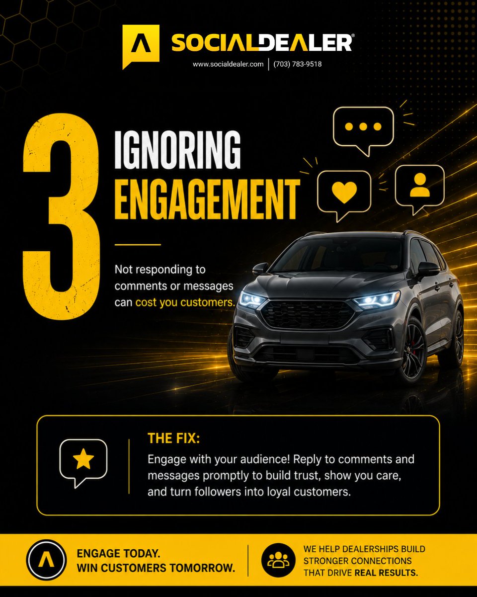 socialdealer's tweet photo. Your dealership's social media may be costing you leads. Identify the gaps and let's talk about how to turn your social media into real results. https://t.co/sXAvvFoOb4

#SocialDealer #AutomotiveMarketing #SocialMedia #DealerGrowth #DigitalMarketing #AutomotiveIndustry https://t.co/YXtOly7suE