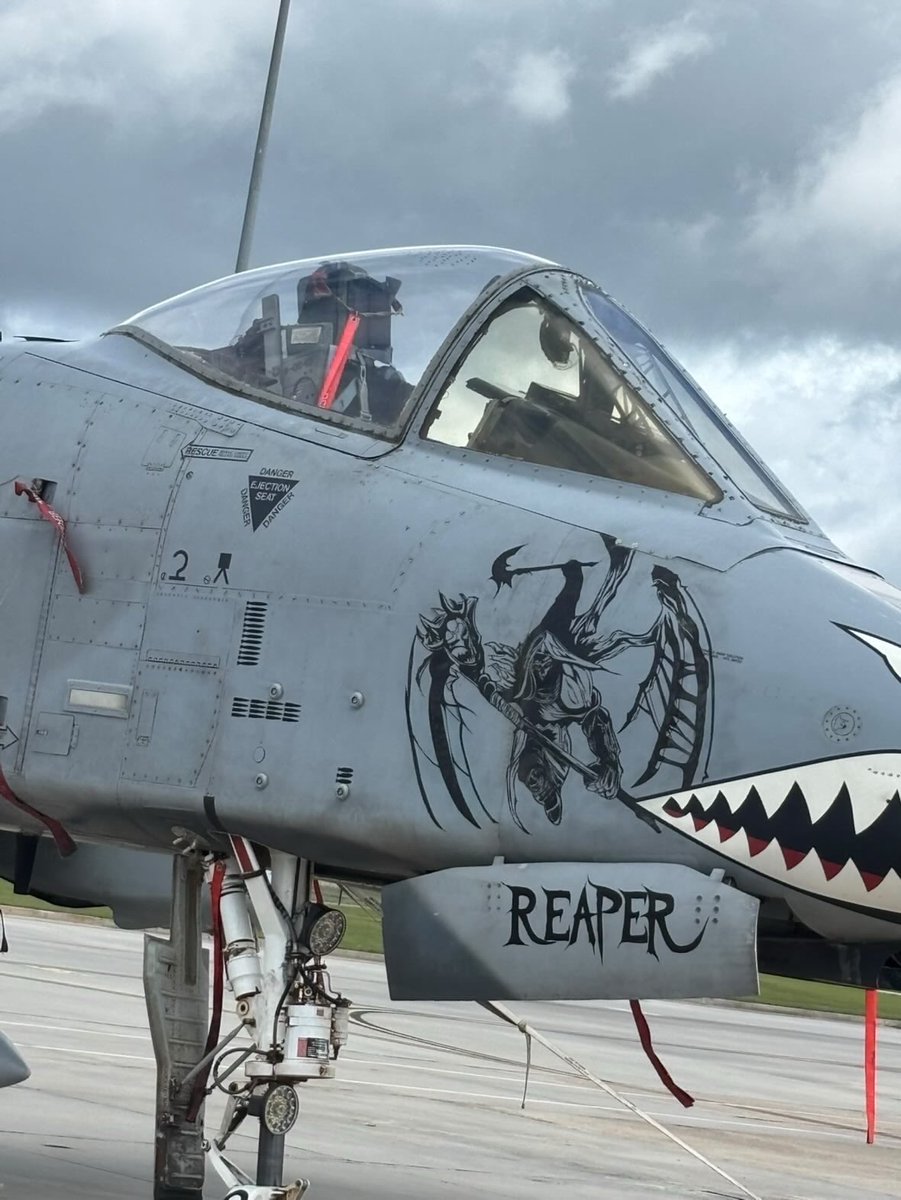AircraftJunky's tweet photo. SHADOW WARTHOGS HOME FROM IRAN — Exclusive Nose Art Drop at Moody AFB

These A-10C Thunderbolt IIs just rolled back onto the flight line at Moody AFB after flying combat operations in support of some very sensitive work over Iran.

A follower trusted me with these exclusive shots straight from the ramp. For obvious OPSEC reasons I’m not going any deeper on the missions, the units, or the timelines, but the jets themselves are talking loud and clear.

Swipe through this insane collection of nose art and mission markings:
Doc Holliday staring you down with “Criminals + Vagrants… BEWARE.”
The Grim Reaper himself mid-swing.
King Dedede living his best life.
Diddy Kong riding a jet engine like it’s a banana barrel.
Samus Aran locked and loaded in full power suit.
Macho Man Randy Savage — “The Cream of the Crop.”
Lil Mac throwing hands with the “K.O.” tally.
And Ridley, the Metroid nightmare, repping on the final frame.

These aren’t just morale paint jobs. Look at the rows of mission tallies and ordnance marks along the fuselages, every single one represents a real sortie into contested airspace. Did you guys catch the two boats?? 

One of these Warthogs was directly involved in the combat recovery of an F-15 pilot and weapons officer who went down over Iran. In the background of the shots you can see the F-15 tail with the words “That Others May Live”,  the sacred motto of the rescue forces. When the call came, the A-10 answered. Close air support, on-station protection, and the quiet work of bringing our people home.

This is the side of airpower that stays in the gray. No fanfare. No press releases. Just lethal, ugly, beautiful Warthogs doing what they were built to do, and then disappearing back into the shadows until the next time they’re needed.

Huge respect to the crews who flew these jets home and to the follower who shared them with me.

Which nose art is your favorite? Drop it below 

#A10Warthog #A10Thunderbolt #NoseArt #AircraftNoseArt #moody #moodyafb #ThatOthersMayLive #CombatSearchAndRescue #CSAR #CovertAviation #GrayOps #ShadowOps #Warthog #USAF #AviationHistory #OSINT #MilitaryAviation #A10C