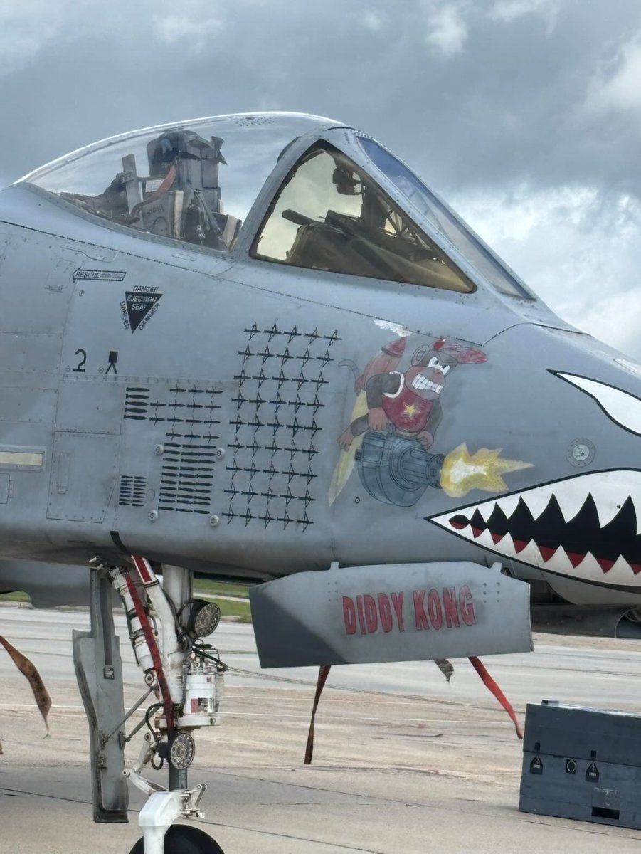AircraftJunky's tweet photo. SHADOW WARTHOGS HOME FROM IRAN — Exclusive Nose Art Drop at Moody AFB

These A-10C Thunderbolt IIs just rolled back onto the flight line at Moody AFB after flying combat operations in support of some very sensitive work over Iran.

A follower trusted me with these exclusive shots straight from the ramp. For obvious OPSEC reasons I’m not going any deeper on the missions, the units, or the timelines, but the jets themselves are talking loud and clear.

Swipe through this insane collection of nose art and mission markings:
Doc Holliday staring you down with “Criminals + Vagrants… BEWARE.”
The Grim Reaper himself mid-swing.
King Dedede living his best life.
Diddy Kong riding a jet engine like it’s a banana barrel.
Samus Aran locked and loaded in full power suit.
Macho Man Randy Savage — “The Cream of the Crop.”
Lil Mac throwing hands with the “K.O.” tally.
And Ridley, the Metroid nightmare, repping on the final frame.

These aren’t just morale paint jobs. Look at the rows of mission tallies and ordnance marks along the fuselages, every single one represents a real sortie into contested airspace. Did you guys catch the two boats?? 

One of these Warthogs was directly involved in the combat recovery of an F-15 pilot and weapons officer who went down over Iran. In the background of the shots you can see the F-15 tail with the words “That Others May Live”,  the sacred motto of the rescue forces. When the call came, the A-10 answered. Close air support, on-station protection, and the quiet work of bringing our people home.

This is the side of airpower that stays in the gray. No fanfare. No press releases. Just lethal, ugly, beautiful Warthogs doing what they were built to do, and then disappearing back into the shadows until the next time they’re needed.

Huge respect to the crews who flew these jets home and to the follower who shared them with me.

Which nose art is your favorite? Drop it below 

#A10Warthog #A10Thunderbolt #NoseArt #AircraftNoseArt #moody #moodyafb #ThatOthersMayLive #CombatSearchAndRescue #CSAR #CovertAviation #GrayOps #ShadowOps #Warthog #USAF #AviationHistory #OSINT #MilitaryAviation #A10C