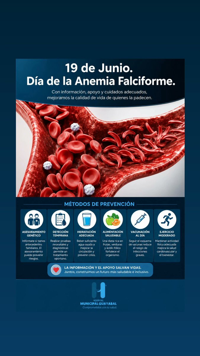 HMGuayabal's tweet photo. 🩸 19 de Junio | Día de la Anemia Falciforme 🩸

En el marco del Día Mundial de la Anemia Falciforme, el Hospital Municipal Guayabal se une a la concienciación sobre esta enfermedad hereditaria que afecta la forma de los glóbulos Rojos. https://t.co/Z05T1DJcRG