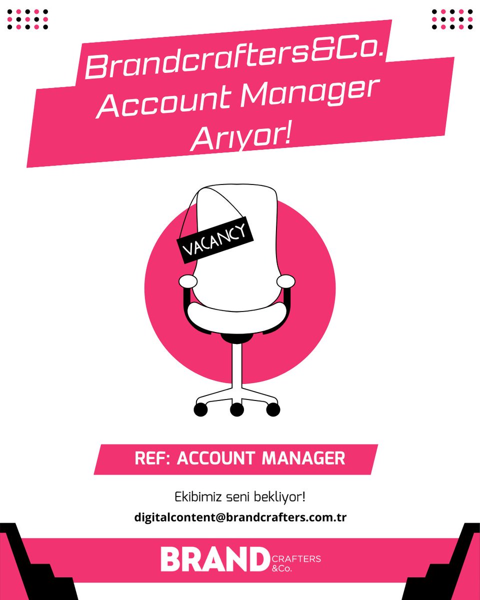 ajanshayvanlar's tweet photo. Brandcrafters&Co. Yeni Ekip Arkadaşları Arıyor!

Sr. Account Manager:

İş Tanımı: Ajansımızın müşteri ilişkilerini yönetecek ve projelerin planlama ile koordinasyon süreçlerinde aktif rol üstlenecek bir ‘Account Manager’ arayışındayız.

● Müşteri ihtiyaçlarını analiz ederek yaratıcı ve stratejik çözümler geliştirebilen
● 4-6 yıl reklam ajansı deneyimi olan
● ATL / BTL kampanya süreçlerine hakim
● Sosyal medya içerik planı oluşturma konusunda deneyimli, mecra dinamiklerine hakim
● Dijital dünyayı ve trendleri takip eden
● Enerjik, pozitif ve çözüm odaklı
● İşlerin detaylı planlanmasını ve raporunu hazırlayabilen
● Güçlü iletişim ve sunum becerisi olan
● Proje yönetimi ve zaman planlama konusunda yetkin
● Takım çalışmasına yatkın ve çözüm odaklı
● Kurumsal çalışma kültürüne uygun bir takım arkadaşı arıyoruz.

İlgilenen adaylar, özgeçmişlerini e-posta konu kısmına “Referans: Sr Account Manager’’ yazarak digitalcontent@brandcrafters.com.tr  adresine gönderebilirler.

Portfolyo ya da tanıtım yazısı rica olunur.