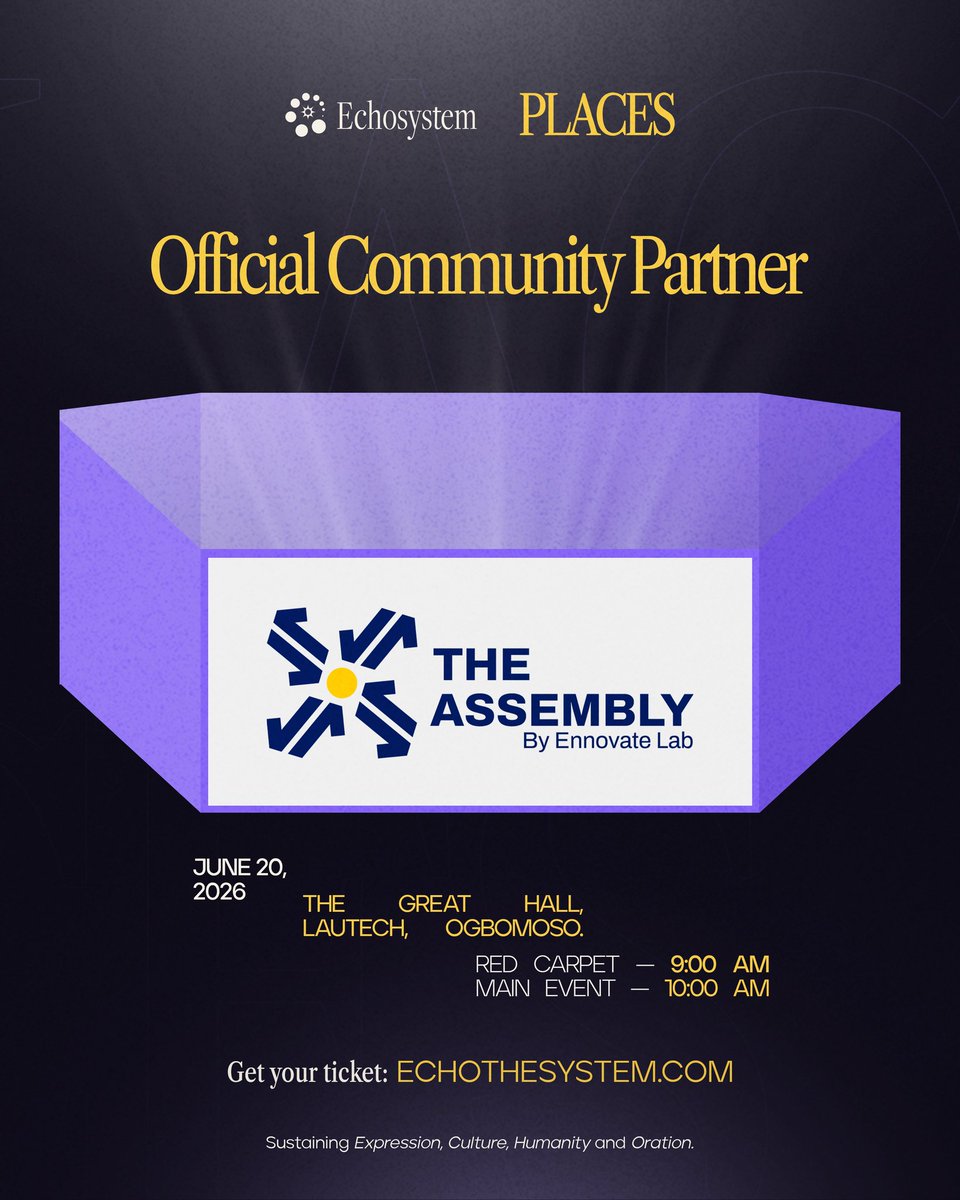 _theechosystem's tweet photo. Sponsor Spotlight

A special thank you to @TheAssemblyCity, one of the sponsors of PLACES.

We are honoured to have your brand associated with this event and appreciate the role your sponsorship plays in making it a success. https://t.co/BdTx1UnDab