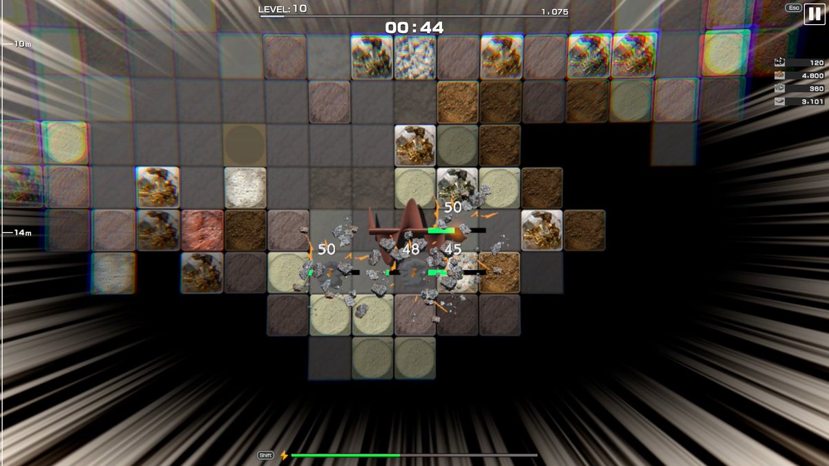 LAPIDARY_'s tweet photo. ⚒MINERALS: Deep Core Mining⚒
Ver.1.0.3を公開しました

💎機能の調整
・ブースト発動時の演出を追加。ゲージの残量が少ない時には演出が変化します。
・ランから準備画面に戻った時、前回のカーソル位置やズーム度合いを保持。

🏚その他のバランス調整や表示の調整は
https://t.co/wPhKuJpnIZ https://t.co/GKJN8vfvhA