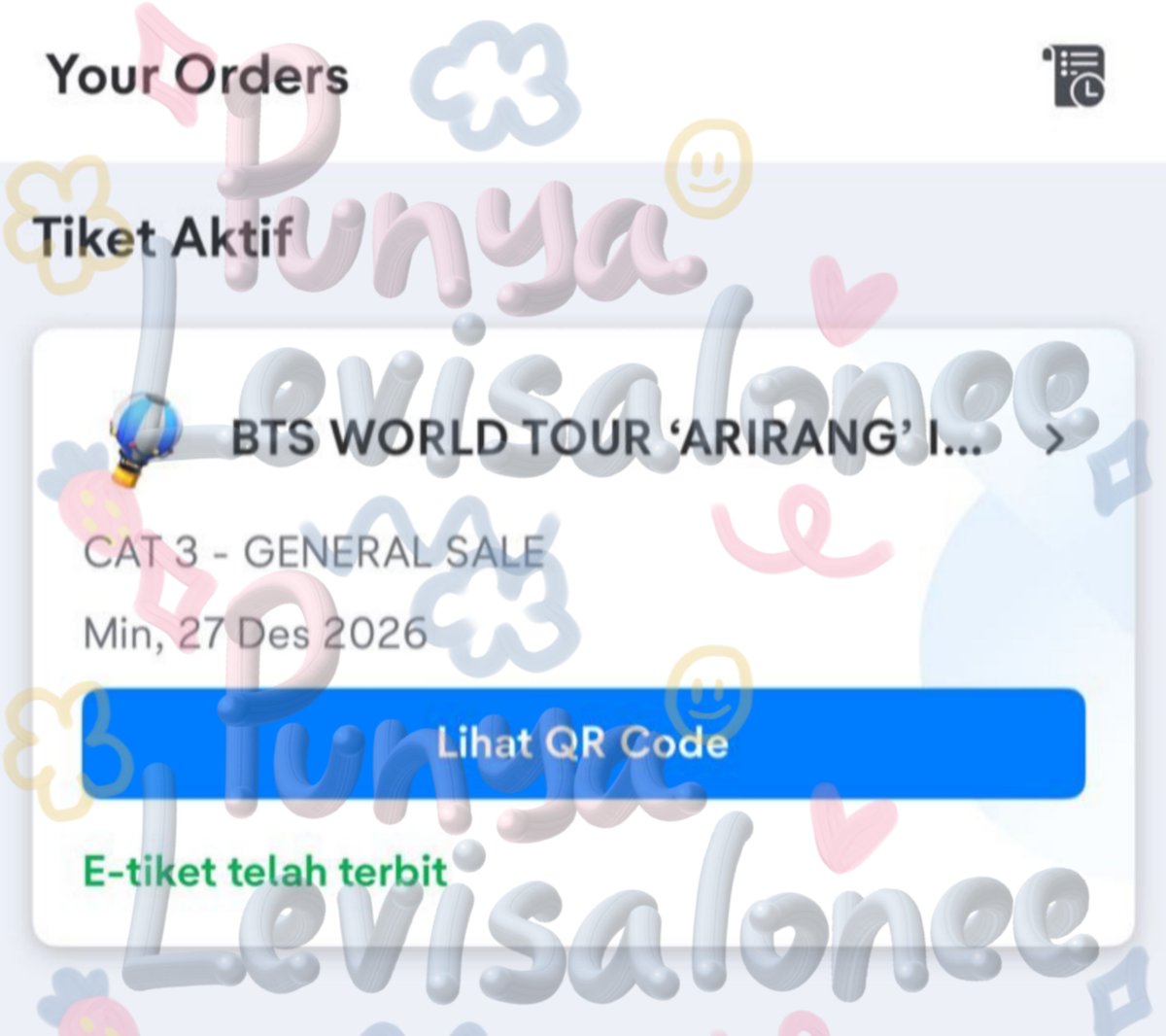 levisalonee's tweet photo. Proof BTS Arirang in Jakarta general sale 8 tix CAT 3 day 1 &amp; 2 #levisaloneeproof https://t.co/lupyZO4hZa