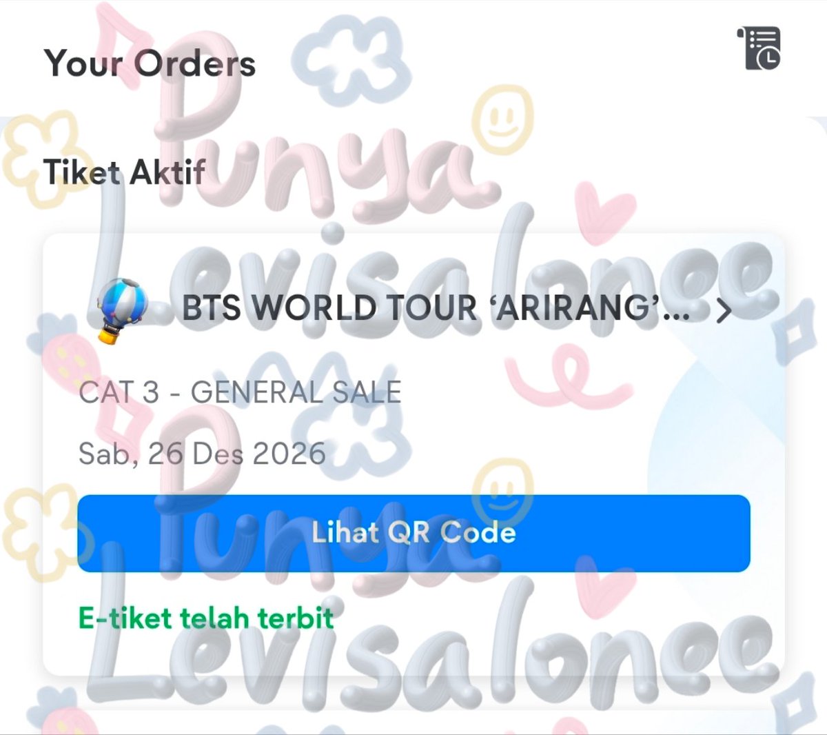 levisalonee's tweet photo. Proof BTS Arirang in Jakarta general sale 8 tix CAT 3 day 1 &amp; 2 #levisaloneeproof https://t.co/lupyZO4hZa