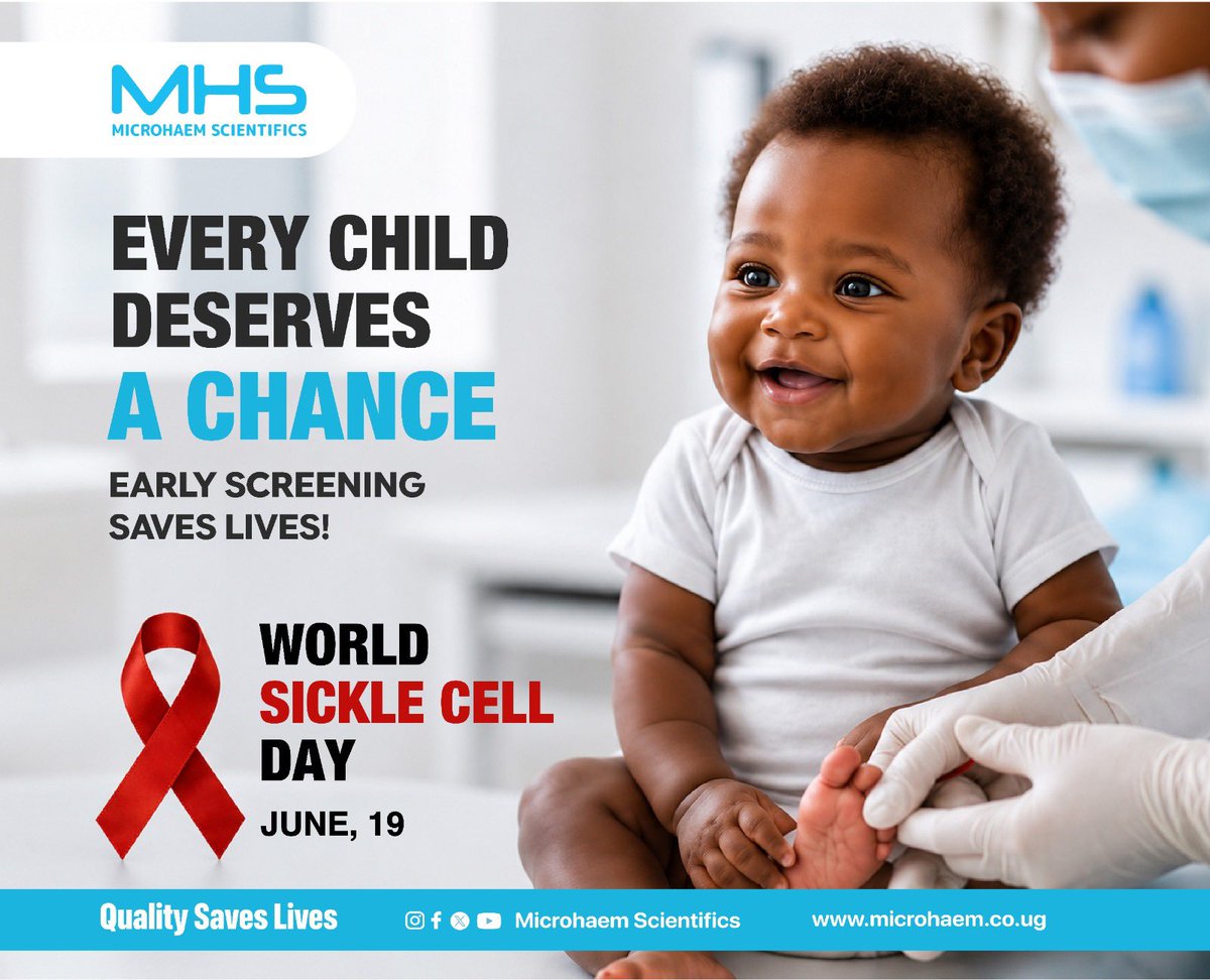 Microhaem's tweet photo. 🩸 Every child deserves a healthy start in life.

This World Sickle Cell Day, Microhaem Scientifics is proud to support early sickle cell screening through the MicroScreen Sickle Cell Rapid Test, helping families access timely diagnosis and care.

🔬 Test Early. Save Lives.

#WorldSickleCellDay #MicrohaemScientifics #MicroScreen #SickleCellAwareness #MadeInUganda #QualitySavesLives