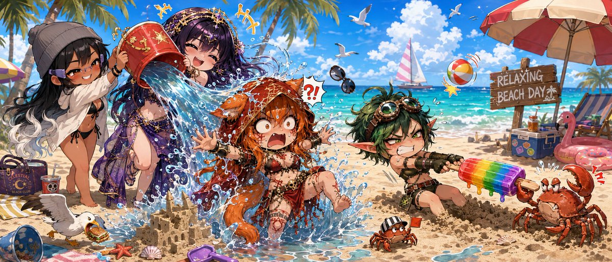 JigzTPD's tweet photo. Chibi beach day!!!!!
Also that bird is  power throating a sandwich!
@Gremsworkshop

Prompt Below:👇 https://t.co/JK4SnjjYn6