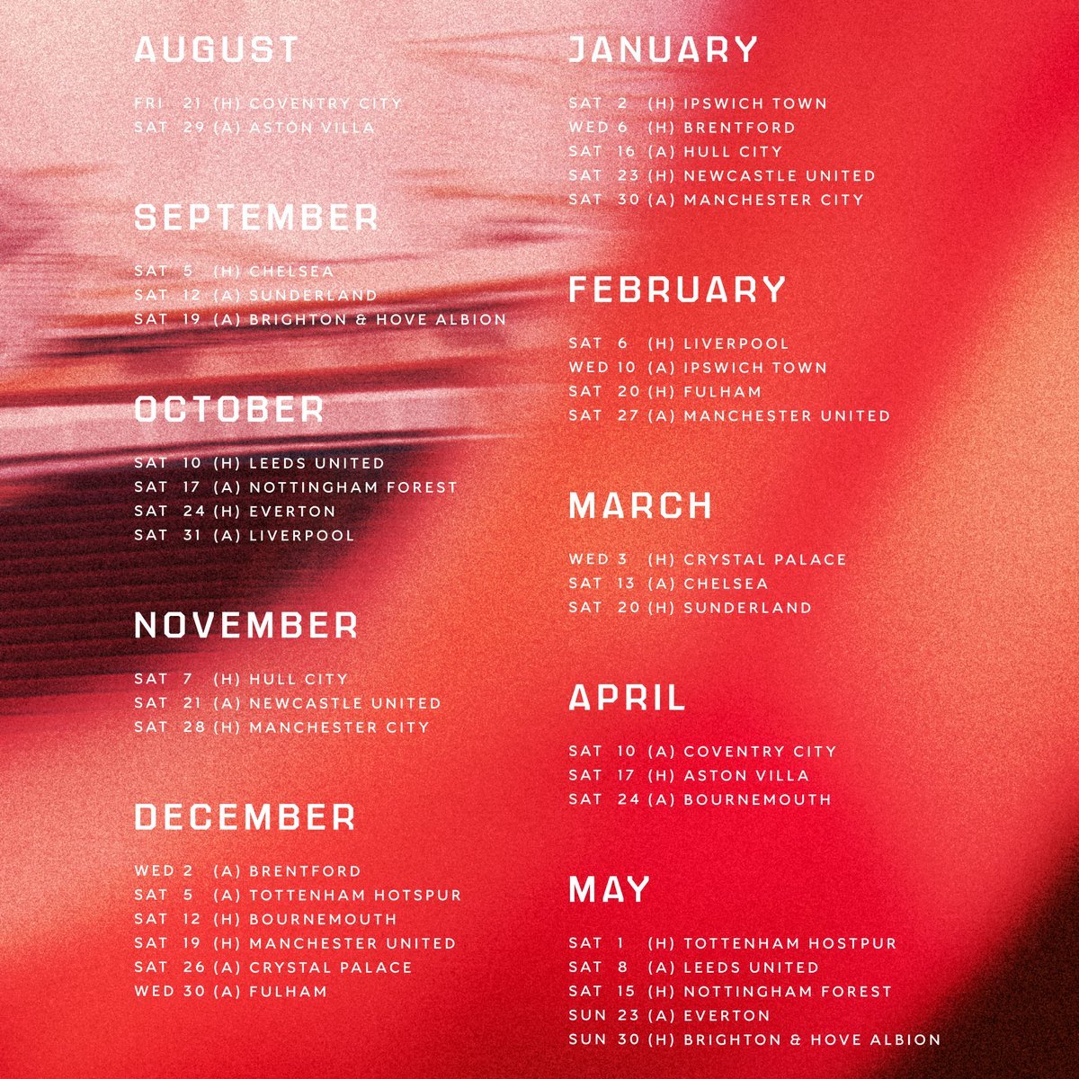 AIS_BDG's tweet photo. Jadwal @Arsenal di Premier League musim 2026/27, dimulai tgl 22 Agustus 2026 berakhir tgl 30 Mei 2027.

Noted: Jadwal bisa berubah sewaktu-waktu https://t.co/ReGCYY6yPf