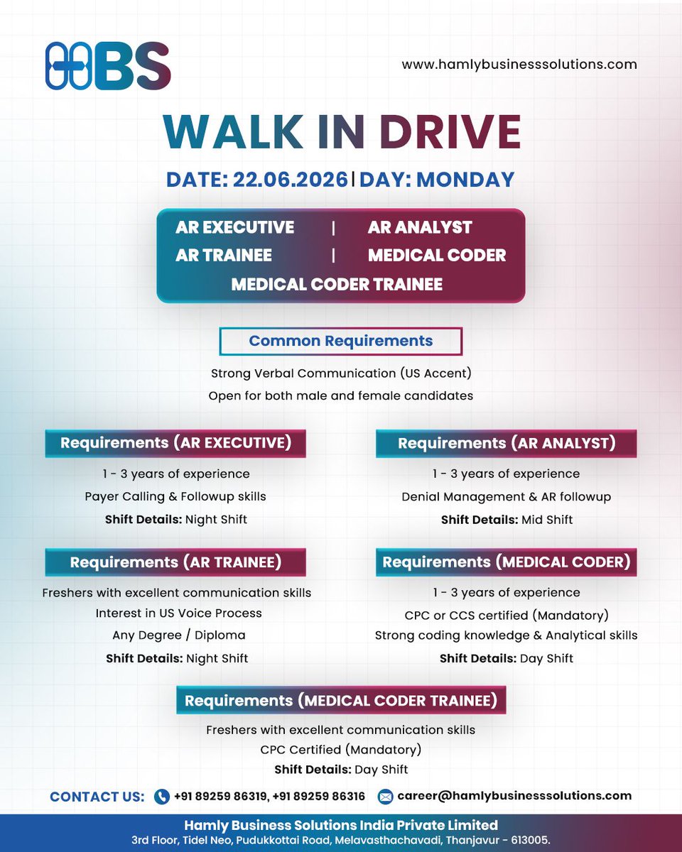 HamlyBusiness's tweet photo. Build Your Future with HBS!
We're looking for freshers and experienced professionals who are eager to learn, grow, and succeed. Join a collaborative workplace that values innovation, teamwork, and continuous development. https://t.co/oRxKQf37Jf