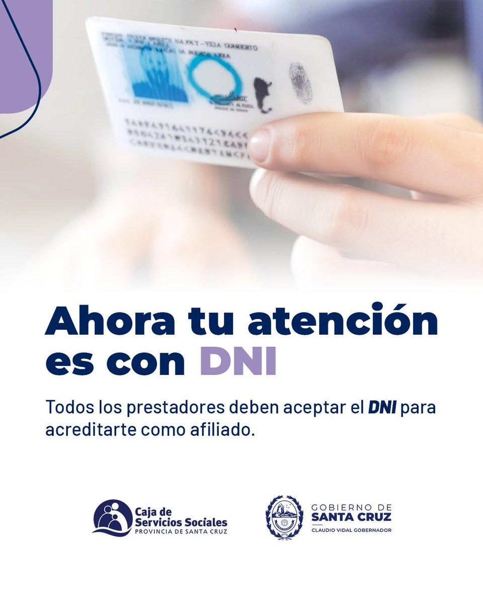 css_santacruz's tweet photo. ℹ️ Los prestadores deben aceptar tu documento o credencial física como forma de acreditarte como afiliado.

Más simple, más rápido. https://t.co/5YCJRL4XBx