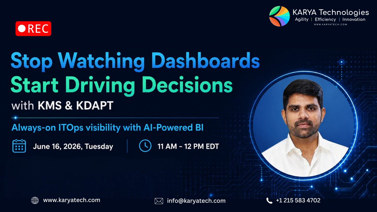 KARYATechInc's tweet photo. Missed our recent webinar? We've got you covered.
Check out how to drive decisions with an AI-Powered ITOps monitoring solution: https://t.co/WZBauVPo0g
#AIOps #ITMonitoring #KMS #KDAPT #ITOps #Webinar #ArtificialIntelligence #DevOps #InfrastructureSupport #KARYATechnologies https://t.co/NQsQbYvWZL