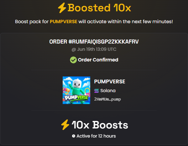Pumpverse_sol's tweet photo. 10x Boosted!

The next 50x boost will be activated once we hit 100K.

Step by step, $PUMPVERSE keeps pushing. https://t.co/wG8PHaB8M6