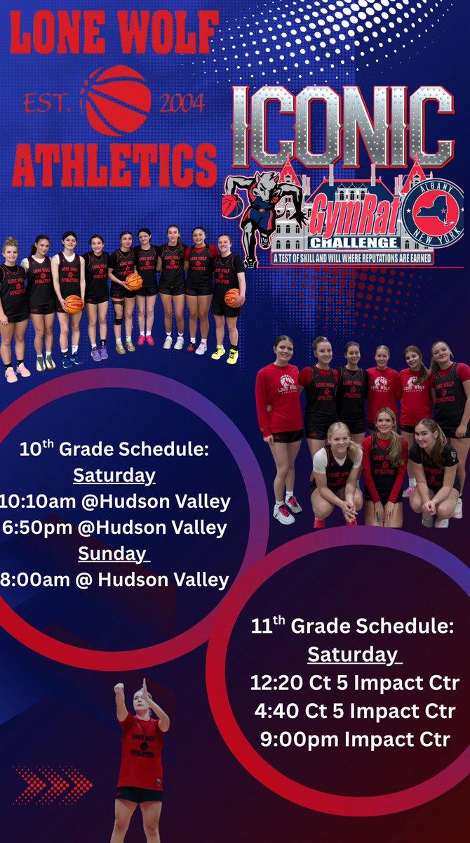 LWAVT's tweet photo. Come see our talented LWA 10 &amp; LWA 11 teams play in Albany this weekend. Schedules below! @GymRatCHALLENGE https://t.co/6a08XpwX6T