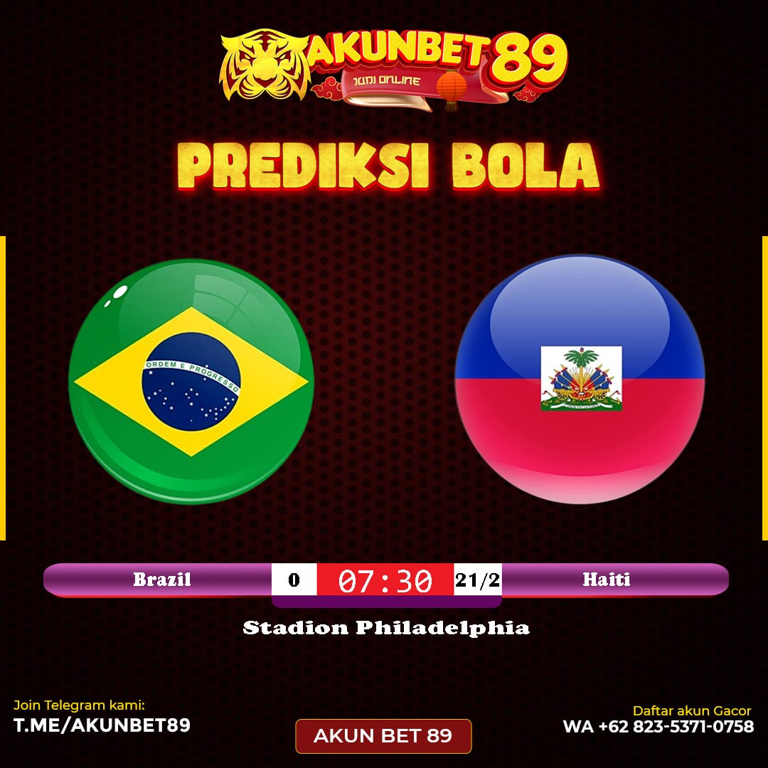 AkunBet89's tweet photo. Prediksi Akunbet89 skor akhir :
USA 3 - 1 Australia
Morocco 1 - 1 Scotland
Brazil 3 - 0 Haiti
Turkey 1 - 1 Paraguay
#WorldCup2026 #PialaDunia2026 #JadwalBola #SoccerWorld #WorldCupVibes #TeamSupport #PrediksiSkor #FootballLovers #Viral #Bolamaniac #SepakBolaDunia #AKUNBET89 https://t.co/LUNUhG9krp