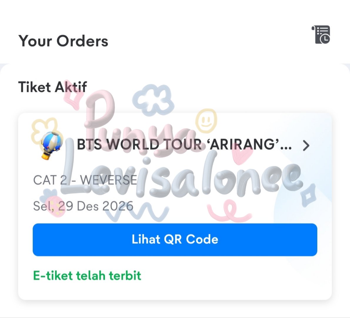 levisalonee's tweet photo. Proof BTS Arirang in Jakarta presale membership day 3, 4 tix cat 1 &amp; 4 tix cat 2 #levisaloneeproof https://t.co/8VGAddEoKz