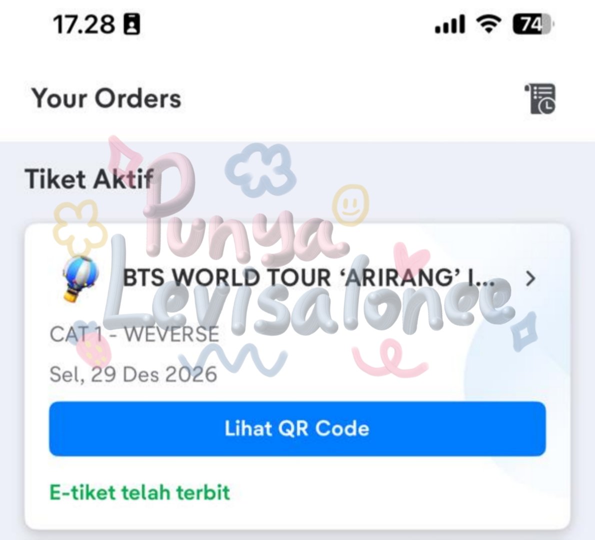 levisalonee's tweet photo. Proof BTS Arirang in Jakarta presale membership day 3, 4 tix cat 1 &amp; 4 tix cat 2 #levisaloneeproof https://t.co/8VGAddEoKz