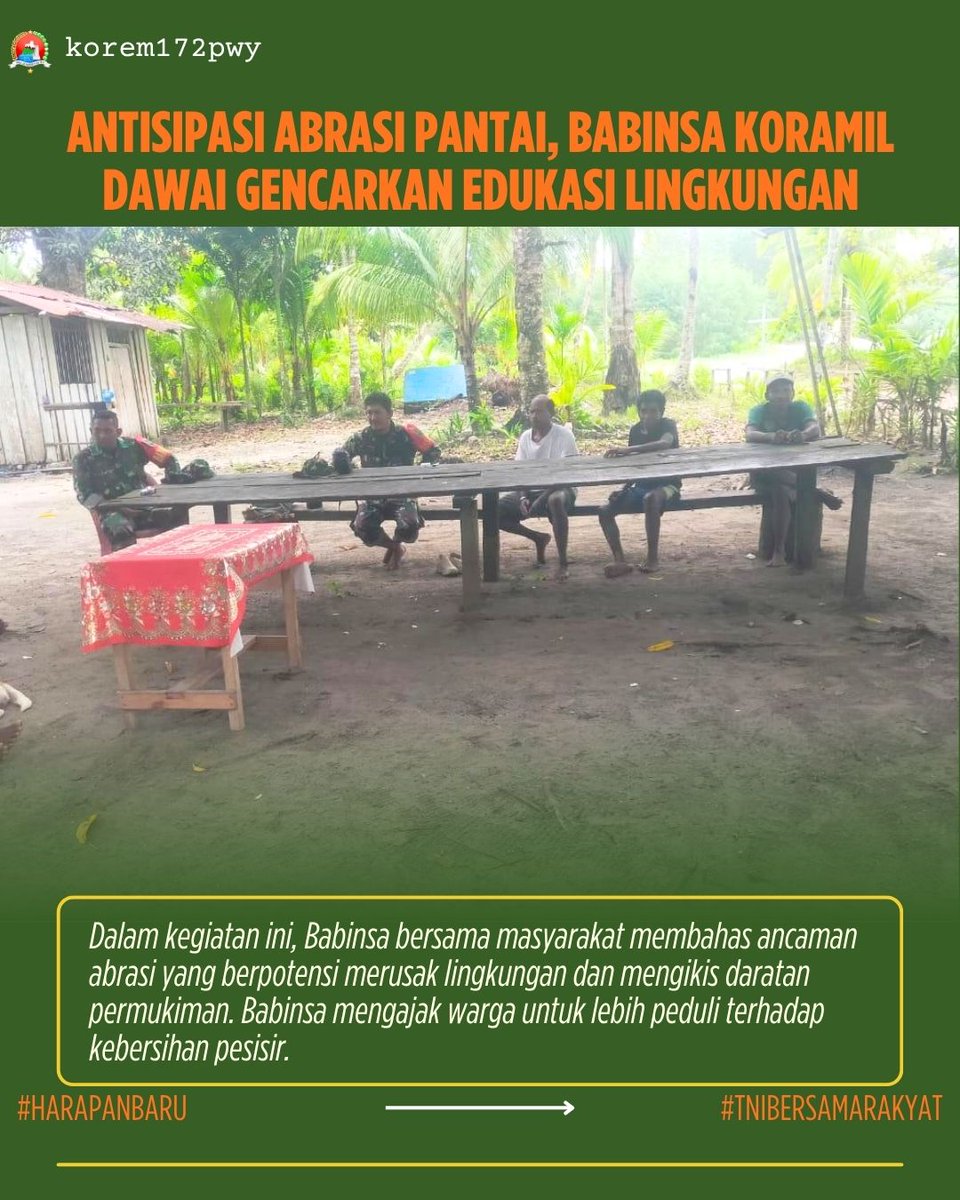 korem172pwy's tweet photo. Antisipasi Abrasi Pantai, Babinsa Koramil Dawai Gencarkan Edukasi Lingkungan

https://t.co/rQk6Q96cqk

https://t.co/GQXmkAEGpl

https://t.co/KTNPLhePgu https://t.co/uS7RVuOvdw