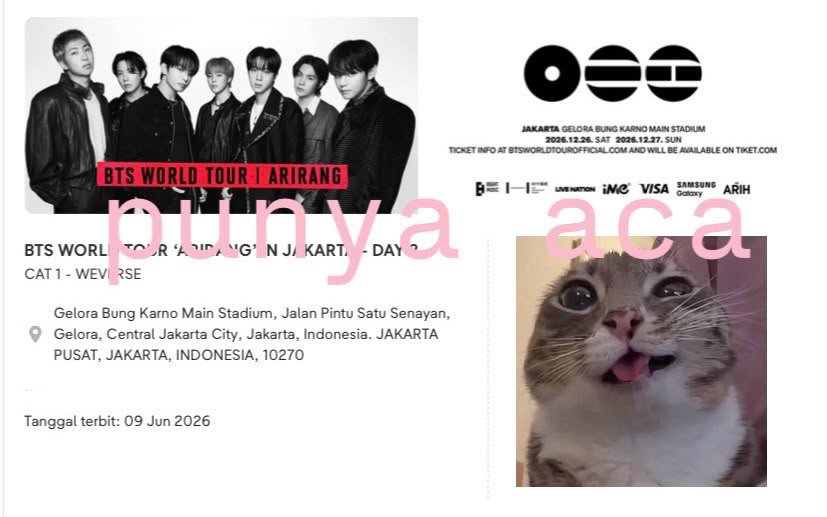 acaaaxx's tweet photo. want to sale CAT 1 DAY 2

cod only, cod sebandung, cod Polsek bandung, cod depan muka, cod semua muanya depan muka pokonya 

WTS WTB https://t.co/aY3C5tW8FL