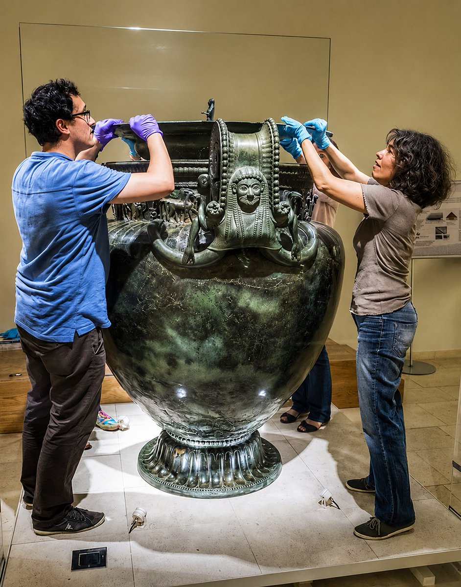 RealHellenist's tweet photo. The Vix Krater, a 6th century BC Greek bronze masterpiece, was imported into Celtic Gaul and discovered in Burgundy, France, within the tomb of the “Lady of Vix,” a Celtic princess.

Standing as the largest known metal vessel of Western antiquity, it reveals the deep presence of Greek craftsmanship, luxury, and prestige within ancient Europe.

Greek merchants linked the Mediterranean to the interior of Europe centuries before Rome conquered Gaul. The Hellenes were already a Western people shaping the aristocratic culture, art, and imagination of Europe.