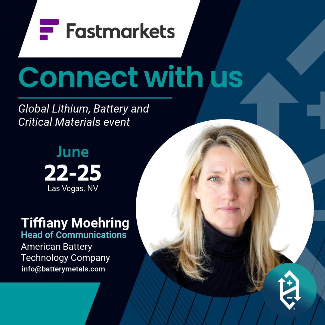 abt_company's tweet photo. America's energy security depends on building a circular, domestic supply chain for critical battery metals—and the time to act is now. American Battery Technology Company is meeting that imperative head-on with a dual business model: recovering critical metals through lithium-ion battery recycling while unlocking new primary sources at our Tonopah Flats Lithium Mine and Refinery. Next week, members of ABTC's leadership team—Ryan Melsert, Kris Gustafson, Peter Lancaster and Tiffiany Moehring—will showcase how we are changing the landscape of battery metals in the U.S. at the @Fastmarkets Global Lithium, Battery and Critical Materials conference.

CEO Ryan Melsert takes the stage on two strategic panels—'The Missing Link in US Energy Storage Development' and 'Inside Nevada's Lithium Loop'—to confront the most acute gaps in America's battery supply chain and chart a path forward. The conversation around midstream capacity and domestic innovation is exactly where ABTC's dual model delivers: recycling end-of-life batteries to recover critical metals while standing up new primary supply at Tonopah Flats.

With the co-located Battery & Energy Storage 2026 and Defense & Aerospace Strategic Materials events also taking place, the conference brings together the full spectrum of stakeholders shaping America's critical materials future. Throughout the event, our team will connect with customers, vendors, suppliers, and strategic partners to forge the relationships that turn this circular, secure supply chain from vision into reality.