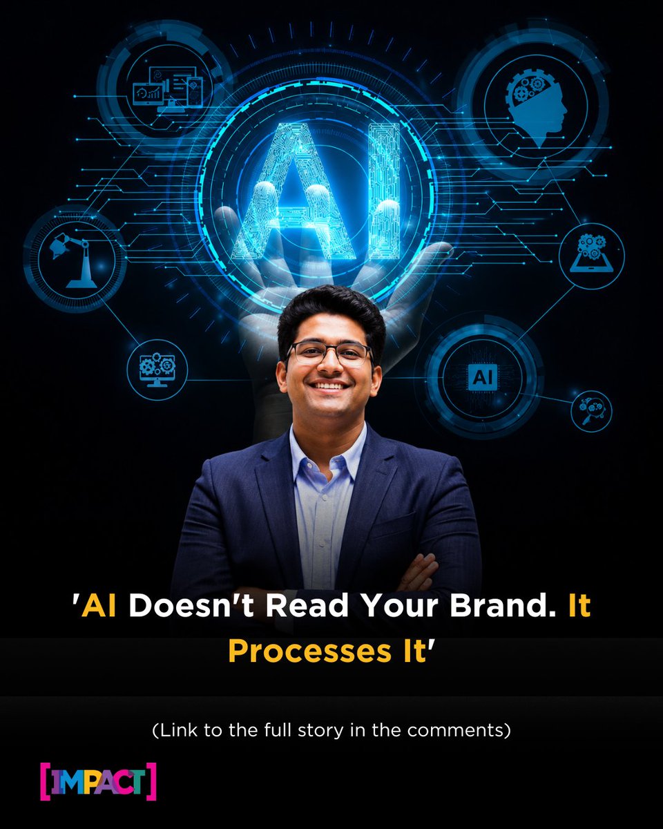 IMPACT_onnet's tweet photo. AI doesn’t read your brand—it processes it.
Anirudh Singla, COO &amp; Co-Founder of Pepper, shares how AI search is transforming brand discovery and why marketers need to rethink visibility strategies in the AI era.

#AI #AISearch #Marketing #BrandStrategy #DigitalMarketing https://t.co/4XalB1mvRc