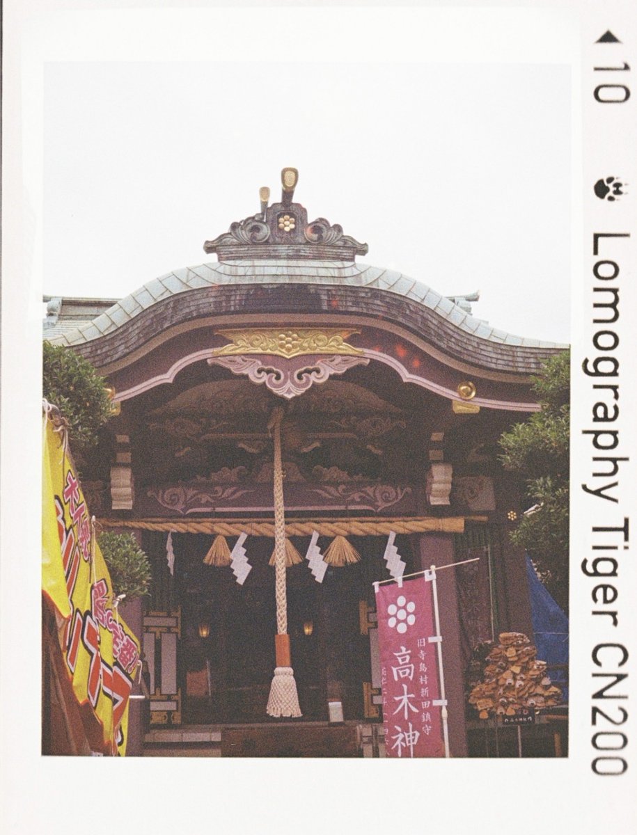 kashimu_HAMA's tweet photo. そして #高木神社 の例大祭を見にいきました。 
渡御はすでに終わっていたのが残念ですが、 
お囃子は聴くことができました。 
高木さん立て看可愛いですね、
#PENTAX auto110 SUPER+ZOOM20-40mm
#110フィルムカメラ 
#LOMO TIGER 期限:2020-3 補正値:なし 
#期限切れフィルム
#カメスズ https://t.co/kphkWmWTKB