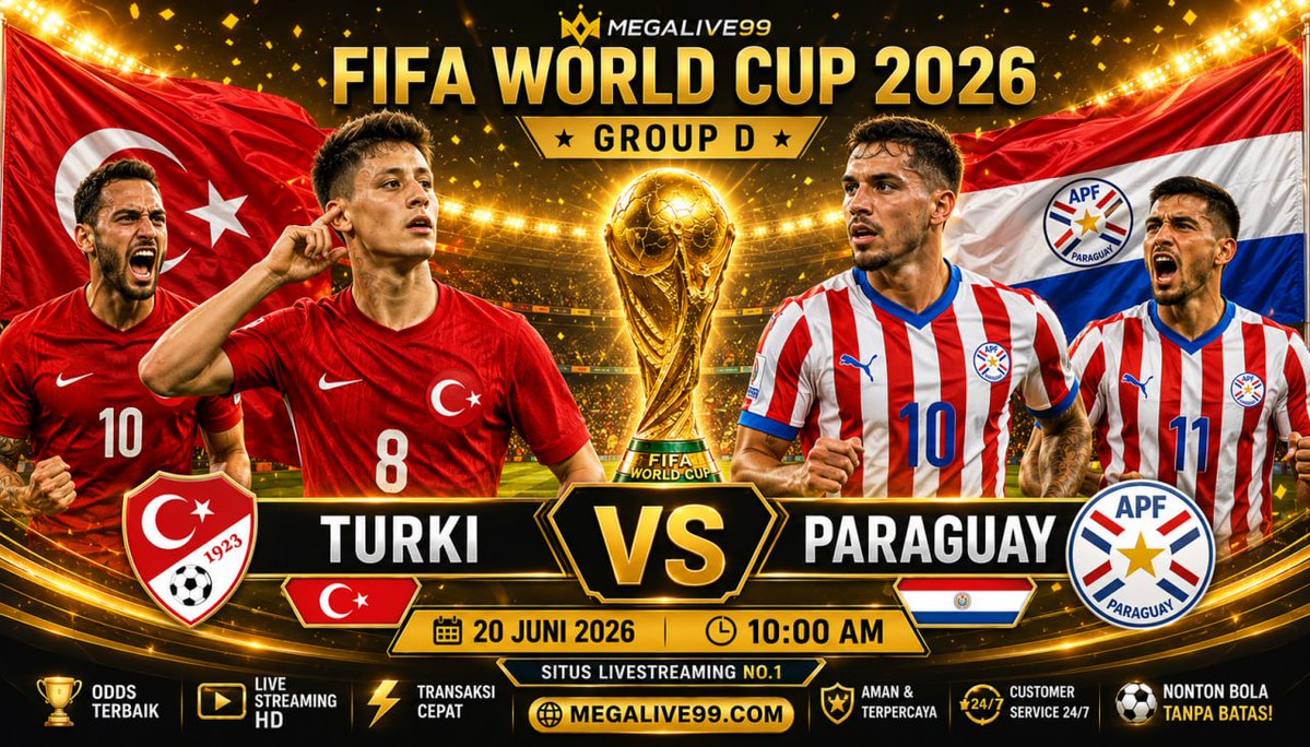 vkepalang's tweet photo. 🏆 𝙵𝙸𝙵𝙰 𝚆𝙾𝚁𝙻𝙳 𝙲𝚄𝙿 2026 𝙼𝙴𝙶𝙰𝙻𝙸𝚅𝙴99– 𝙶𝚁𝚄𝙿 𝙳

🇹🇷 𝚃𝚞𝚛𝚔𝚒 𝚟𝚜 🇵🇾 𝙿𝚊𝚛𝚊𝚐𝚞𝚊𝚢
📅 20 Juni 2026
⏰ 10:00 AM WIB

code_promo➡️[𝐅𝐫𝐞𝐞𝐜𝐡𝐢𝐩𝐌𝐞𝐠𝐚𝐥𝐢𝐯𝐞99]
Link login : https://t.co/46ajJXGY3H

#AgentOn #Jakpus #MEGALIVE99
#FIFAWorldCup https://t.co/OXJDq6uZnG