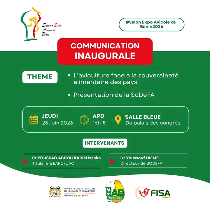 Agratime1's tweet photo. Dans le cadre du #salon #expo #avicole du Bénin 2026, une communication inaugurale se tiendra le jeudi 25 juin 2026 autour du thème « L'#aviculture face à la #Souveraineté #alimentaire des pays ».
@gouvbenin @IITA_CGIAR @FAO https://t.co/bOUvWMmmsP