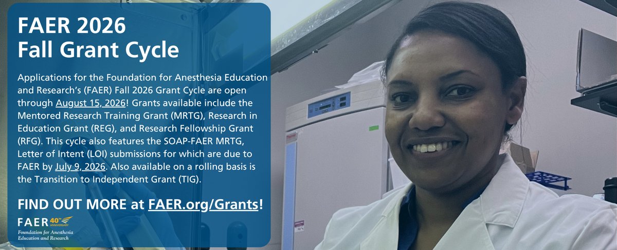 APSForg's tweet photo. The Foundation for Anesthesia Education &amp; Research Fall 2026 Grant Cycle is underway, don’t forget to submit your research application today &amp; start the academic year off right! 

https://t.co/CQ9mADp2Z8
 American Society of Anesthesiologists® 
#anesthesia @faeranesthesia https://t.co/J8aYvFSHoJ