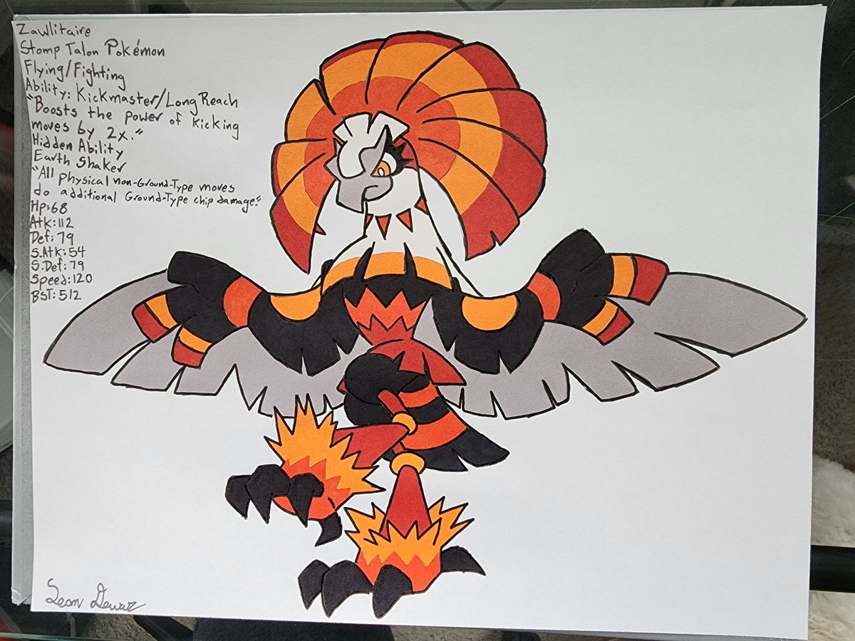 FalcoSean's tweet photo. For this week's #FakemonFriday, we are heading to Solghana to meet Sagittomp and Zawlitaire.

#Pokemon #PokemonArt #Fakemon #FakemonArt #FlyingTypePokemon #FightingTypePokemon https://t.co/GDXGzwLsTe