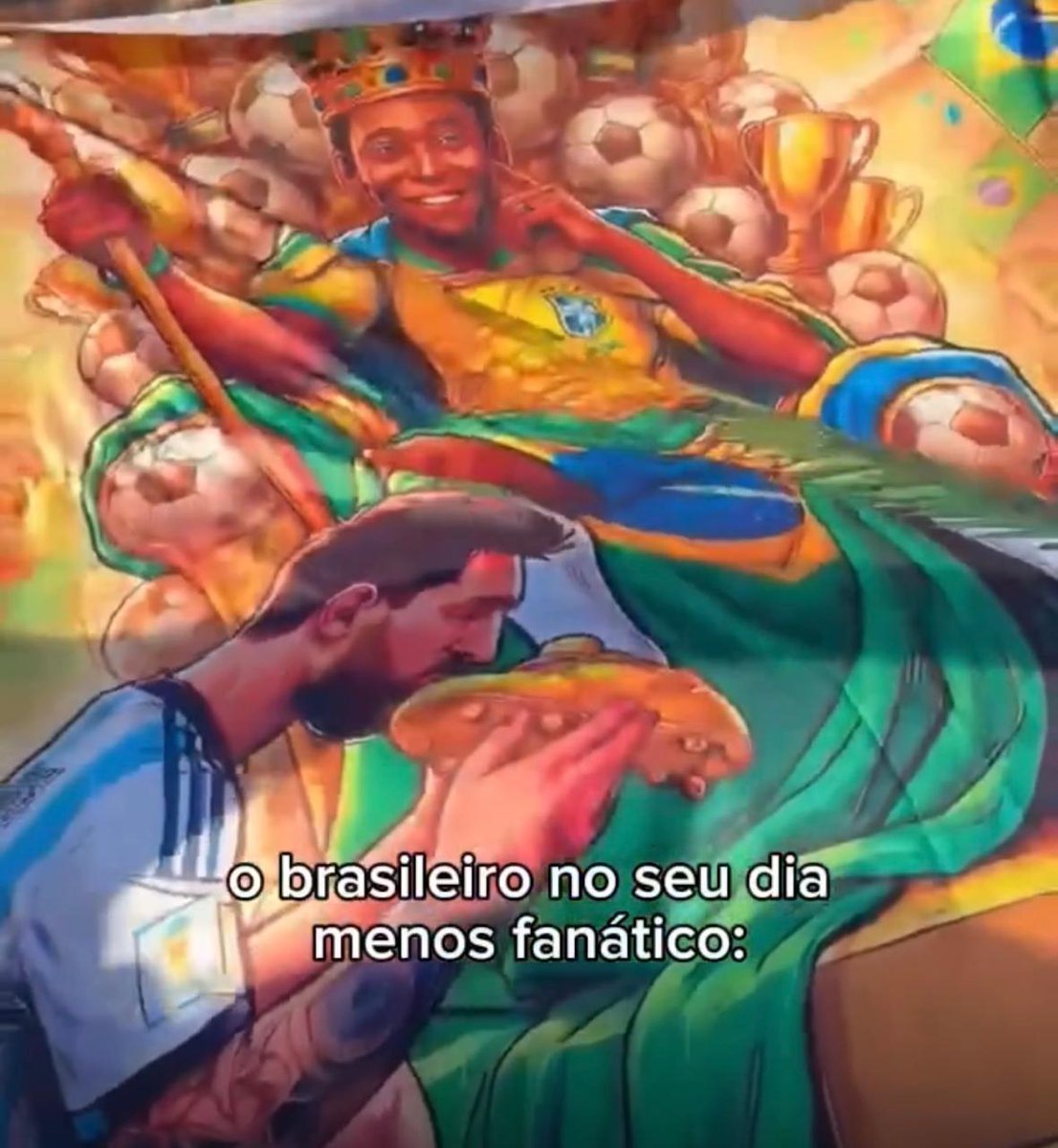 liberta___depre's tweet photo. Bandeirão da torcida brasileira que será levado hoje (19) para o Lincoln Financial Field, palco do jogo entre Brasil x Haiti.

De um lado Messi beijando o pé do Pelé. Do outro,  Maradona admirando o Rei do futebol. https://t.co/7zBOWiflO8