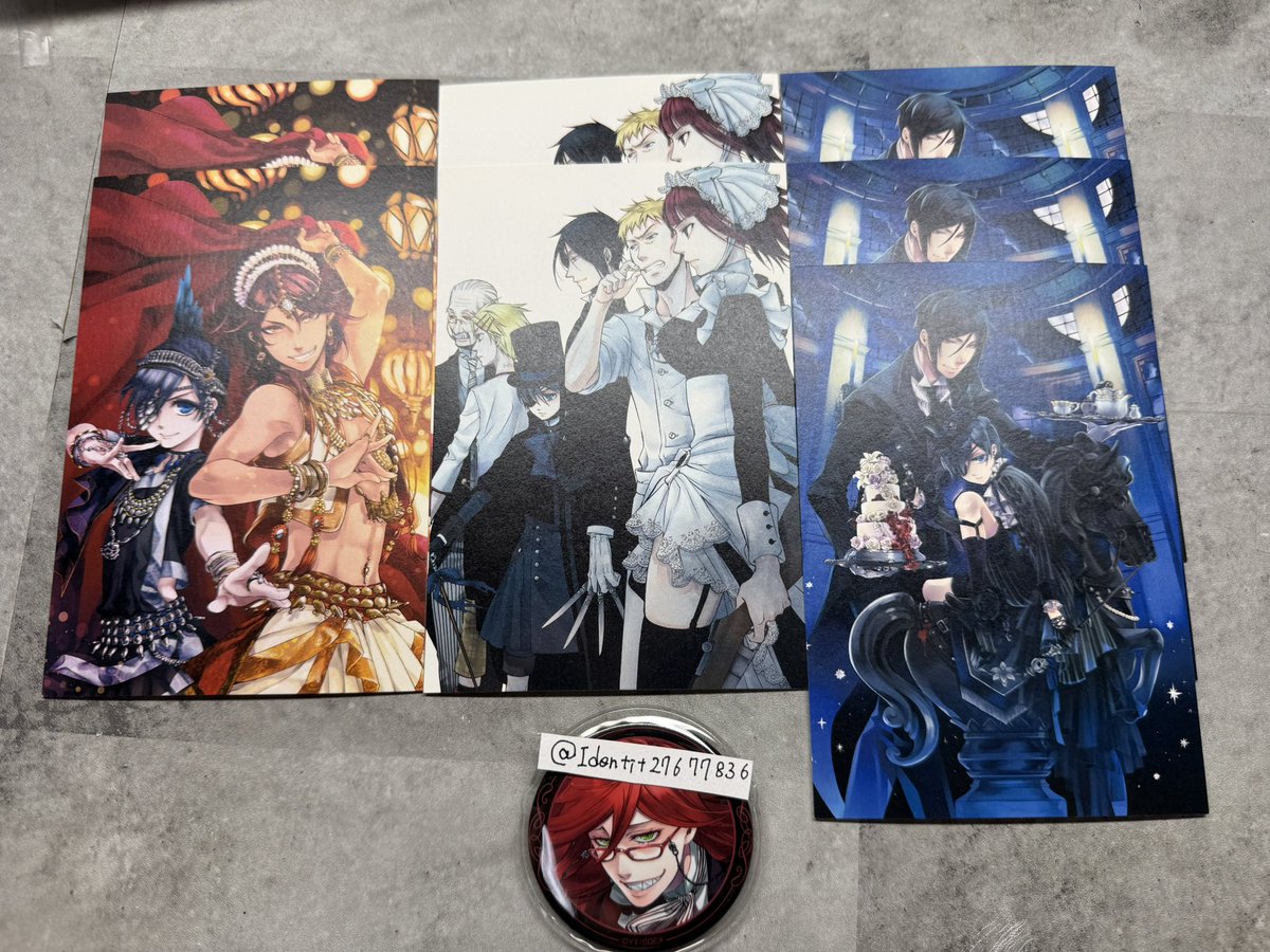 Identit27677836's tweet photo. 【黒執事 交換希望】

譲）下記画像全て

求）グレル（同異種⭕️）

※カフェグレルの缶バッジ＋クリアカードは現時点で求めていないため❌

※コースターは通常グレルと執事グレル⭕️

※郵送交換のみ

※個数記載なしは画像のみ

下記の確認もお願いします。 https://t.co/4LDok4sh06