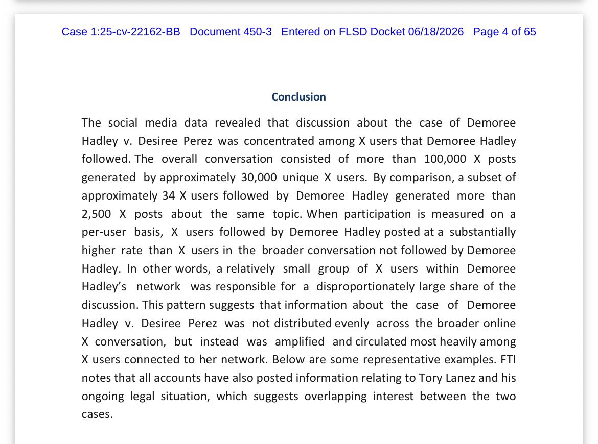 ComeWithFacts's tweet photo. 🚨 FOR THE RECORD 🚨

I have never spoken to Demoree Hadley.

I have never spoken to anyone connected to Demoree Hadley.

To my knowledge, Demoree Hadley has never contacted me, attempted to contact me, or instructed me to post anything on her behalf.

I have never been paid by Demoree Hadley or anyone associated with her.

I cover this case because it involves public figures, serious allegations, ongoing litigation, and matters of public interest. I purchase my own court documents and spend my own money obtaining records. No one tells me what to post, what to think, or what opinions to express.

Like many others, I review public filings, analyze the documents, and share my opinions based on the information available.

I do not go on pages of public figures to harass them. I do not encourage harassment. I do not coordinate with anyone. I do not defame anyone.

My opinions may be strong. They may not be popular. They may not be opinions that everyone agrees with.

But expressing opinions about public court filings and public controversies is protected speech.

Leave me out of any theory that suggests otherwise. 🚨