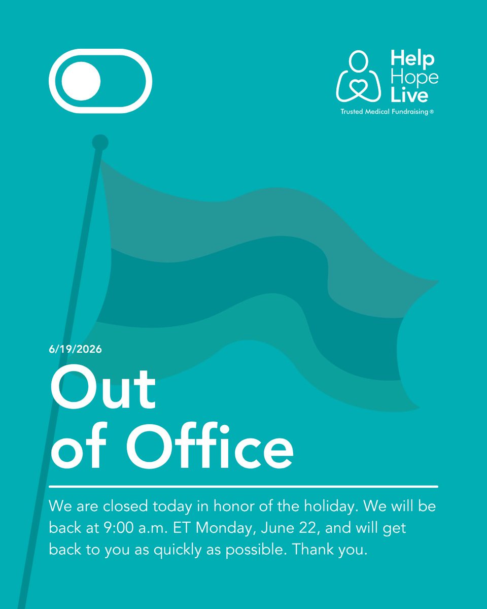 helphopeliveorg's tweet photo. We are closed today in honor of the holiday. We will be back at 9:00 a.m. ET Monday, June 22, and will get back to you as quickly as possible. Thank you to everyone who makes our mission possible. https://t.co/0uSoGrX17H