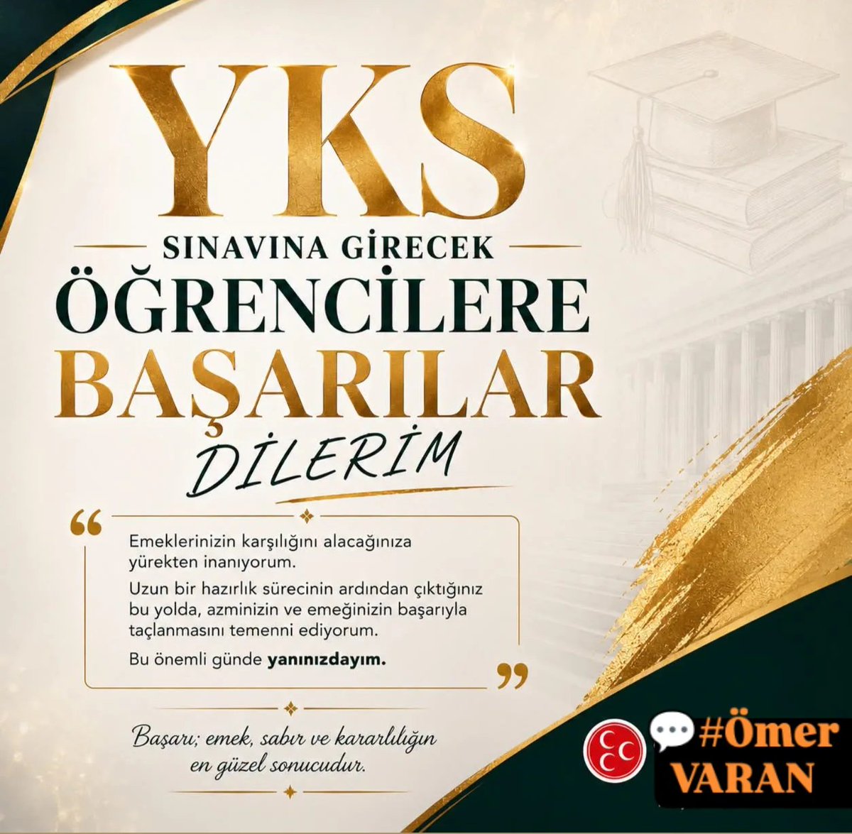 omervaran's tweet photo. 🇹🇷 Yükseköğretim Kurumları Sınavı’na (YKS) girecek tüm öğrencilerimize başarılar diliyorum.

📚 Yolunuz açık, geleceğiniz aydınlık olsun. https://t.co/Z7NoVMr1VM