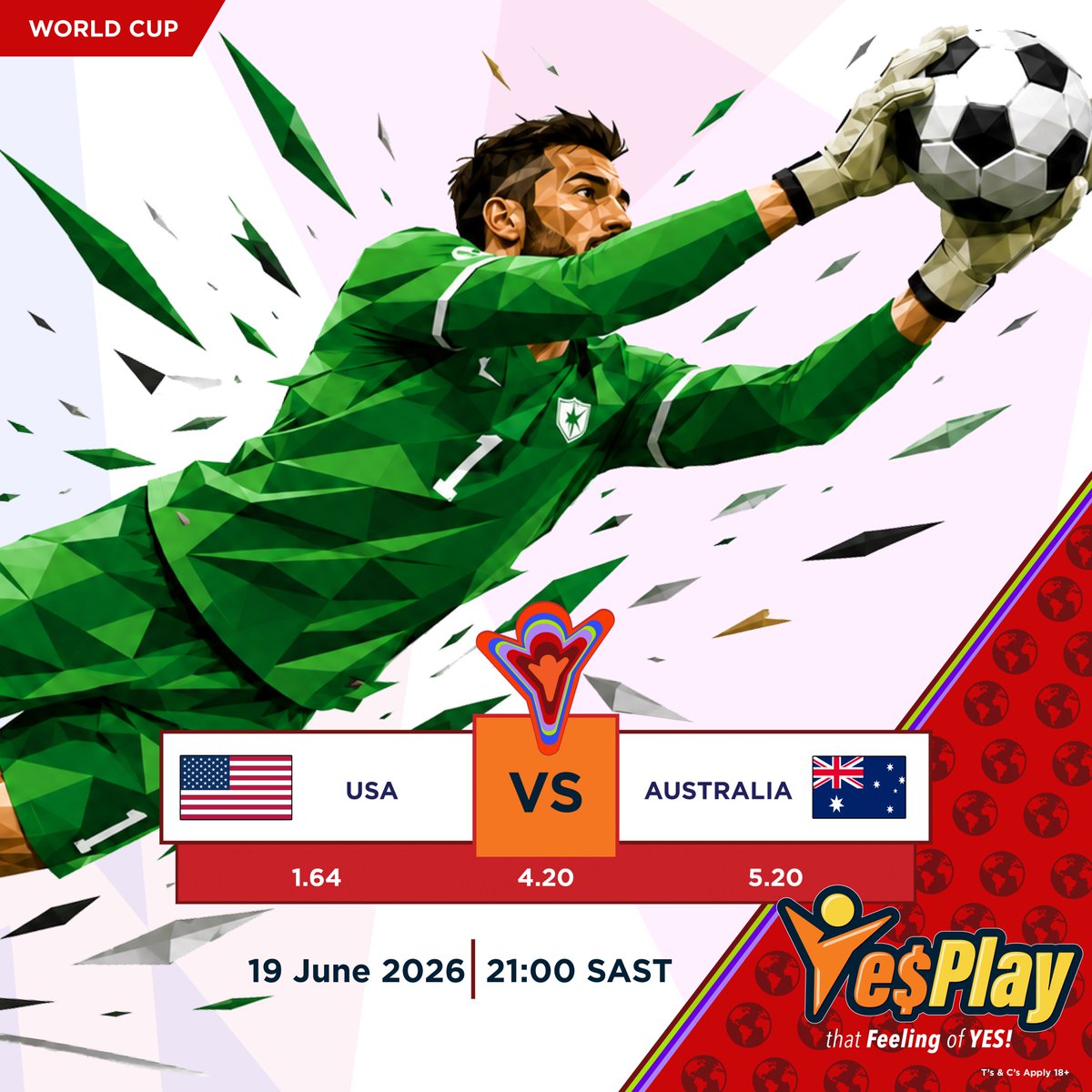 YesPlaySA's tweet photo. A battle for top spot in Group D 🇺🇸🇦🇺

USA 🆚 Australia

Both teams won their opening matches, and now first place in the group is on the line 🏆

🎁 New around here? Claim your Welcome Bonus and join the action: https://t.co/VHtwmJeHQu