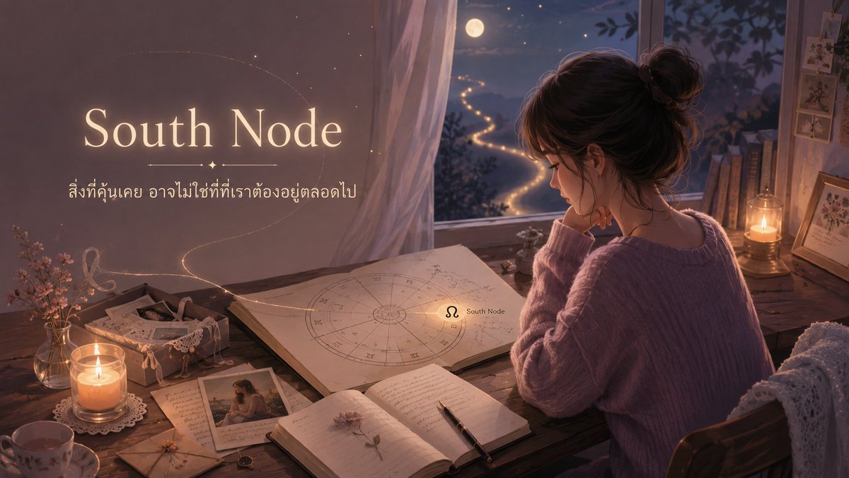 fifthsundayy's tweet photo. เมื่อวานพาดู North Node ไปแล้วว่า มันเป็นเหมือนเป็นทิศทางที่ชีวิตค่อยๆ พาเราไปเติบโต วันนี้เลยอยากชวนดูอีกจุดที่มักอ่านคู่กันค่ะ นั่นคือ South Node 🌷

ถ้า North Node เหมือนทิศทางที่ชีวิตค่อยๆ พาเราไปเติบโต South Node ก็จะเหมือนกับสิ่งที่เราคุ้นเคย อาจเป็นนิสัยเดิมๆ pattern เดิมๆ หรือ comfort zone ที่เรามักกลับไปหาเวลาที่เรารู้สึกไม่มั่นคงค่ะ 

ไม่ใช่สิ่งที่ไม่ดี บางอย่างเป็นสิ่งที่เราทำได้ดีด้วยซ้ำ แต่เราไม่ควรยึดติดอยู่กับ comfort zone มากเกินไป เพราะสิ่งคุ้นเคย อาจไม่ใช่ที่ที่เราต้องอยู่ตลอดไปค่ะ

ต่อไปเป็นความหมายแบบง่ายๆ ของ South Node ในแต่ละราศีนะคะ เอาไว้ดูคร่าวๆ ว่า เราอาจคุ้นกับอะไรมากเป็นพิเศษค่ะ

South Node in Aries - คุ้นเคยกับการทำเอง ตัดสินใจเอง แบกเอง จนลืมไปว่าบางทีขอความช่วยเหลือก็ไม่ใช่เรื่องอ่อนแอ

South Node in Taurus - คุ้นเคยกับอะไรที่มั่นคง คุ้นเคย และควบคุมได้ พอชีวิตต้องเปลี่ยนแปลงอะไร ก็รู้สึกต่อต้านขึ้นมาโดยไม่รู้ตัว

South Node in Gemini - คุ้นเคยกับการคิดเยอะ รู้หลายเรื่อง และจับประเด็นได้ไว ทำให้มีเสียงในหัวเต็มไปหมด ไม่รู้เสียงไหนคือของตัวเองจริงๆ

South Node in Cancer - คุ้นเคยกับการดูแลคนอื่น  หรือแบกความรู้สึกของคนรอบตัวไว้เยอะจนลืมถามตัวเองว่าชีวิตที่ตัวเองอยากอยู่จริงๆ มันเป็นยังไง

South Node in Leo - คุ้นเคยกับการต้องเก่ง ต้องเด่น ต้องได้รับการยอมรับ จนเหนื่อยกับการพยายามเป็น “คนพิเศษ” ในสายตาคนอื่นตลอดเวลา

South Node in Virgo - คุ้นเคยกับการคิดละเอียด จัดการทุกอย่าง แก้ทุกจุด เลยเหนื่อย เพราะทุกอย่างต้อง perfect ก่อนถึงจะวางใจได้

South Node in Libra - คุ้นเคยกับการรักษาความสัมพันธ์ ประนีประนอม หรือคิดถึงใจคนอื่นก่อนเสมอ บางทีก็ลืมไปว่าตัวเองต้องการอะไร

South Node in Scorpio - คุ้นเคยกับการคิดลึก รู้สึกหนัก หรือเก็บอะไรไว้ข้างในเยอะ เลยไม่รู้เลยว่าความสบายใจมันรู้สึกยังไง

South Node in Sagittarius - คุ้นเคยกับการมีความเชื่อของตัวเอง มองภาพใหญ่ หรืออยากหาความหมาย เลยลืมรายละเอียดเล็กๆ ที่อยู่ตรงหน้า

South Node in Capricorn - คุ้นเคยกับการเข้มแข็ง รับผิดชอบ ทุกอย่าง และต้องดูเป็นคนรับไหวเสมอ จนลืมว่าตัวเองก็เหนื่อยได้ ไม่ต้องแบกทุกอย่างไว้คนเดียวก็ได้

South Node in Aquarius - คุ้นเคยกับการเว้นระยะ อยู่กับความคิด หรือรู้สึกว่าตัวเองต่างจากคนอื่น จนบางทีลืมกลับมาฟังหัวใจตัวเอง

South Node in Pisces - คุ้นเคยกับการอยู่ในโลกความรู้สึก ฝันเยอะ ใจลอยบ่อยๆ จนการกลับมาจัดการชีวิตจริงๆ เลยกลายเป็นสิ่งที่ไม่ง่ายเท่าไร

อ่าน South Node แล้วไม่ต้องรีบตัดสินตัวเองนะคะ มันแค่ชวนให้เราดูว่า เราคุ้นคยกับอะไร และตอนนี้ชีวิตอาจกำลังชวนให้เราขยับไปเส้นทางใหม่ที่พาเราโตขึ้นกว่าเดิมค่ะ 🤓🌷✨