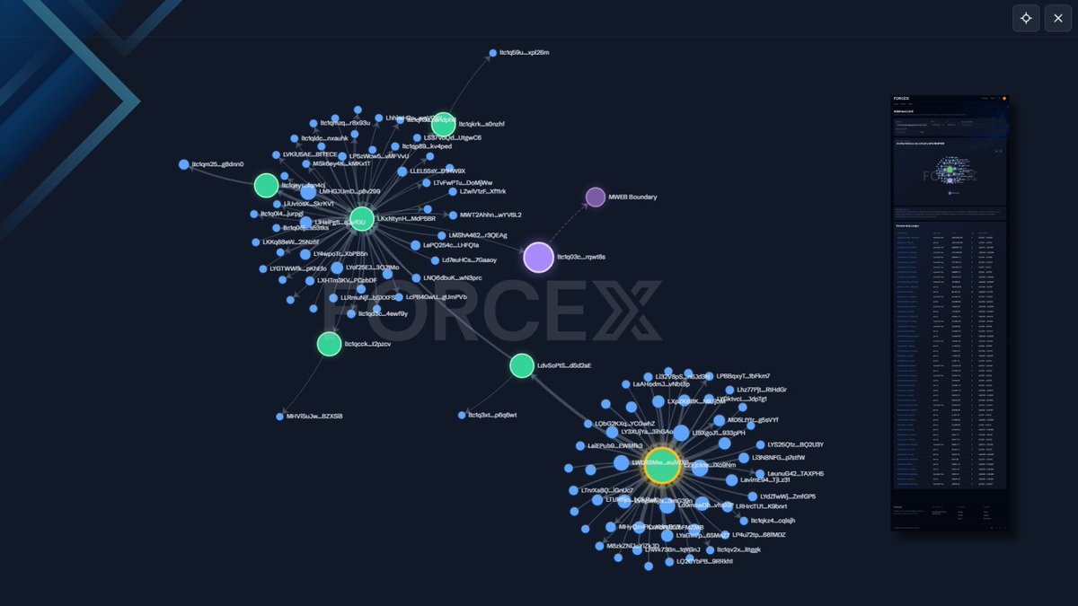 ForceXHQ's tweet photo. 📢 We've opened Address LinX to all registered ForceX users during public beta.

Explore 400M+ validated Litecoin addresses with MWEB-aware forensic visibility across counterparty relationships, directional flows, values, transactions, and peg-in/peg-out events.

https://t.co/A96SWyYTH9