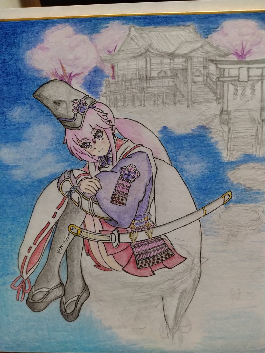 akebi1561's tweet photo. だいぶお絵描きから遠ざかっていましたが、本日より再開です。改めて背景を描いていきます🌸
#イラスト　#アナログ https://t.co/4bVX2Nlcn9