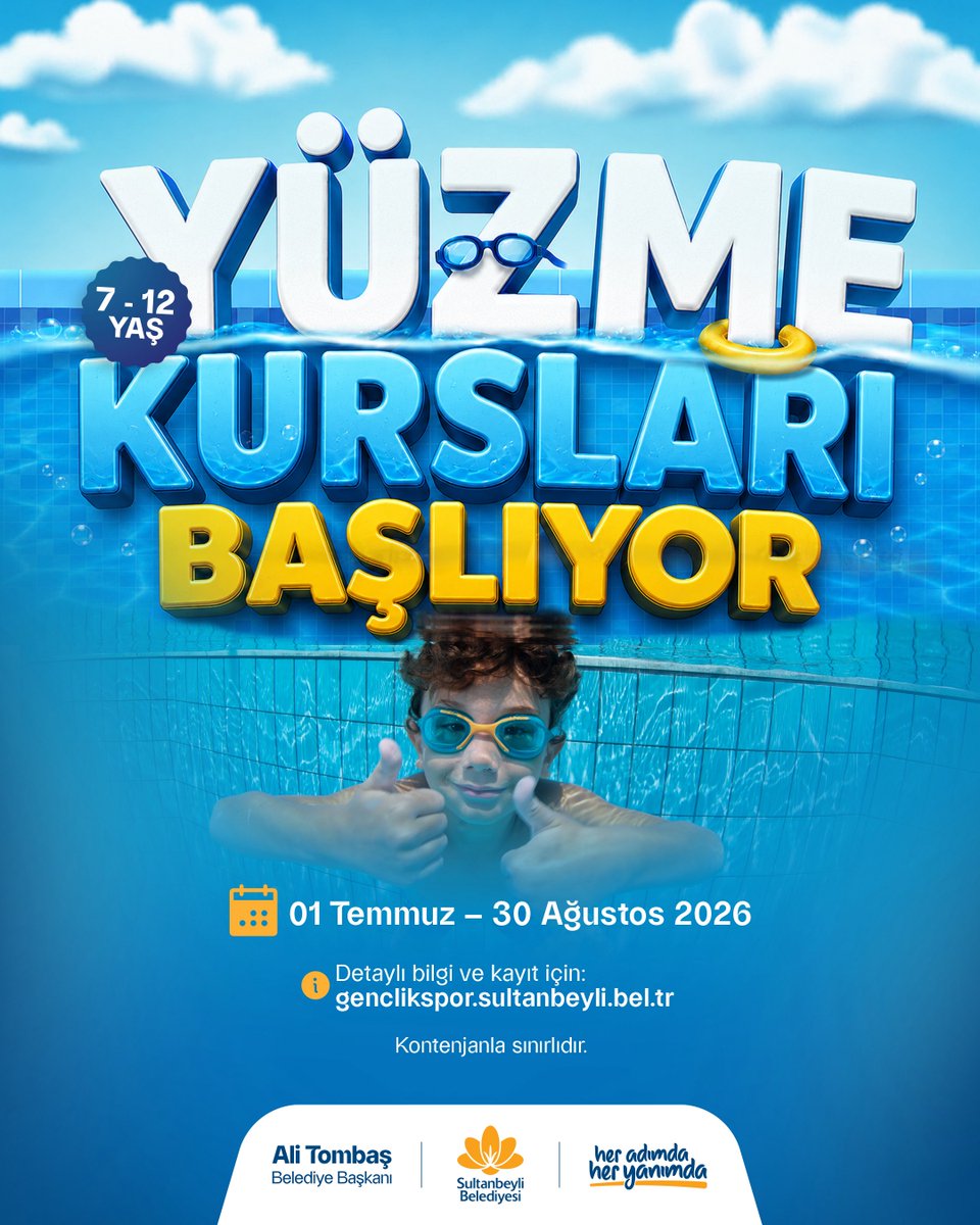 SultanbeyliBel's tweet photo. Ücretsiz yüzme kurslarımıza kayıtlar başladı.🏊🏻

Uzman eğitmenler kontrolünde, 7-12 yaş arası çocuklarımıza yönelik yüzme kurslarımıza kayıt ve detaylı bilgi için:
https://t.co/PjyvDFZmcL https://t.co/p16lPnexm4
