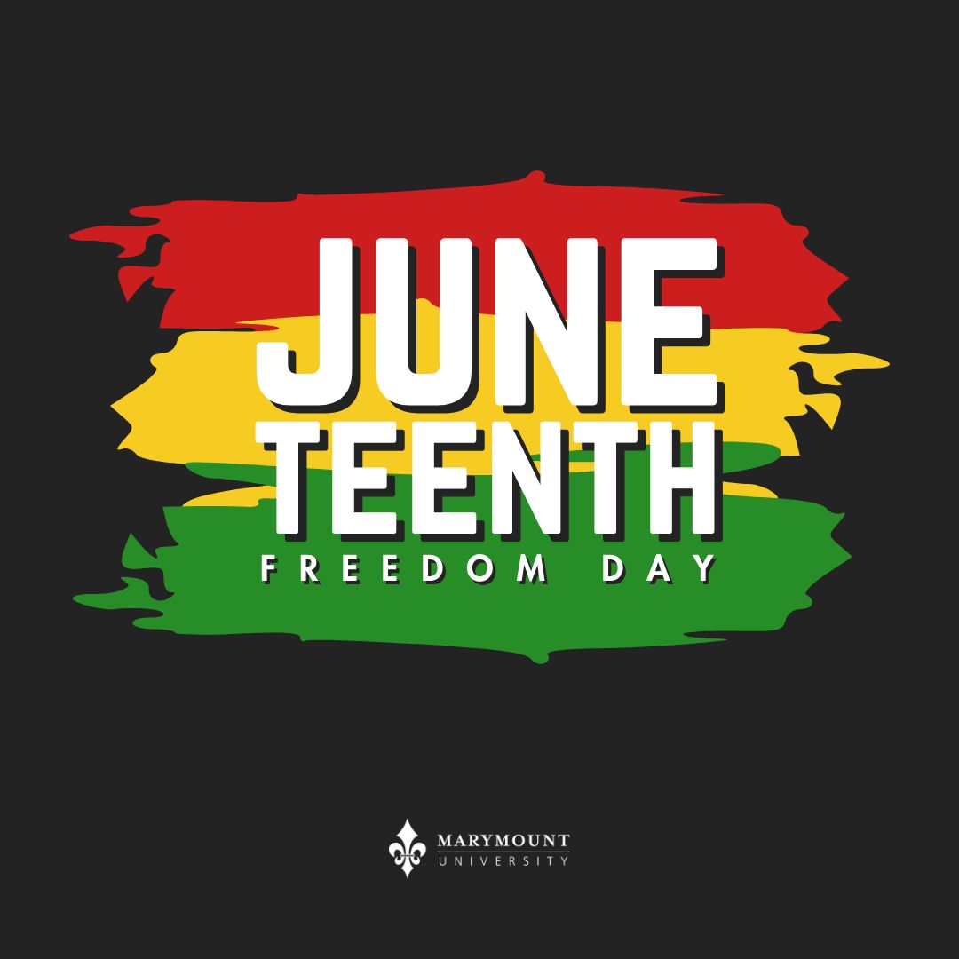 marymountu's tweet photo. On #Juneteenth, we celebrate freedom, honor resilience, and recognize the strength of community. As we reflect on the significance of this day, we remain committed to learning from our history and creating a future where every person is valued, supported, and empowered to thrive. https://t.co/1cW1ylIHLe