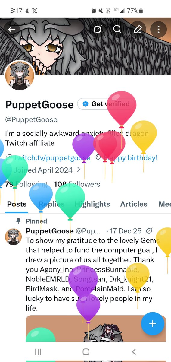 PuppetGoose's tweet photo. Won't you come celebrate with me at 3pm est. I'm sure it will be lots of fun C: https://t.co/AdgV741DDZ