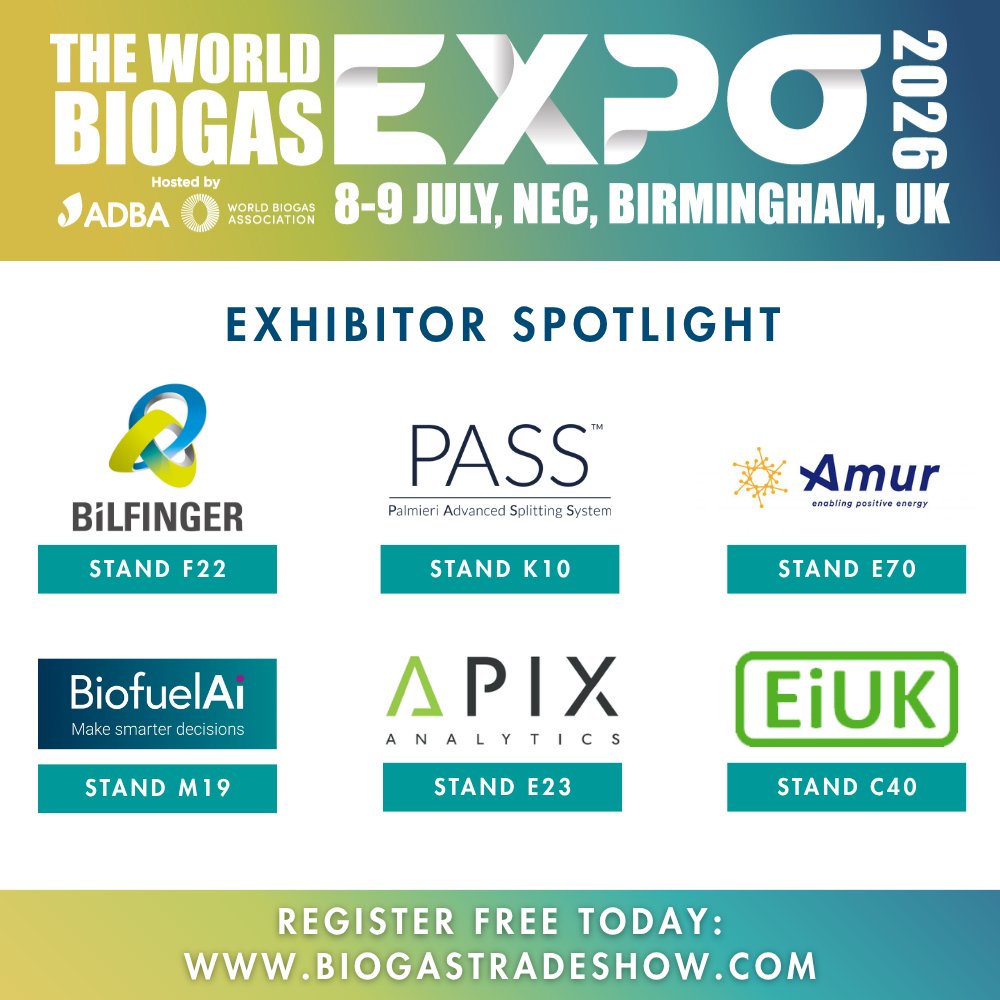 adbioresources's tweet photo. We're excited to introduce more of our exhibitors at the World Biogas Expo!

Register free to meet Amur, APIX ANALYTICS, Bilfinger, BiofuelAi, EIUK Ltd and Palmieri Group: https://t.co/m3SgX07CKs https://t.co/Z6YRo2D3SW