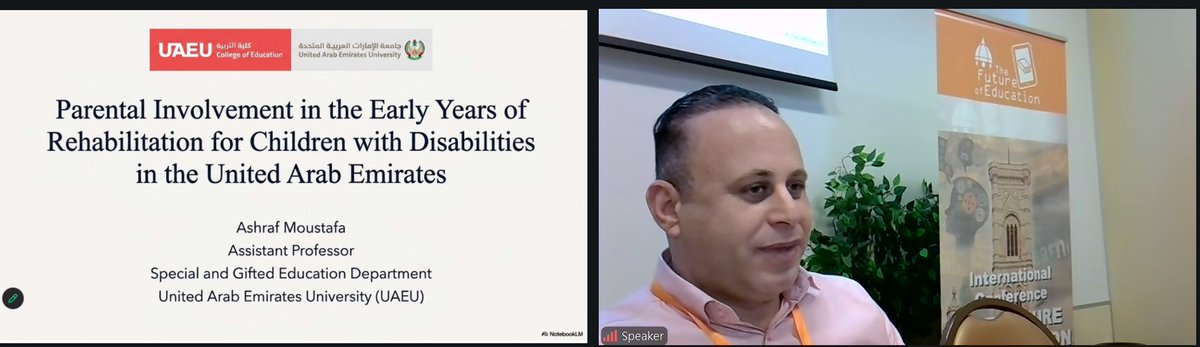 PixelFirenze's tweet photo. Ashraf Moustafa presented 'Parental Involvement in the Early Years of Rehabilitation for Children with Disabilities in the United Arab Emirates' https://t.co/OdWdsQk7Ah https://t.co/vbQVomNHwX