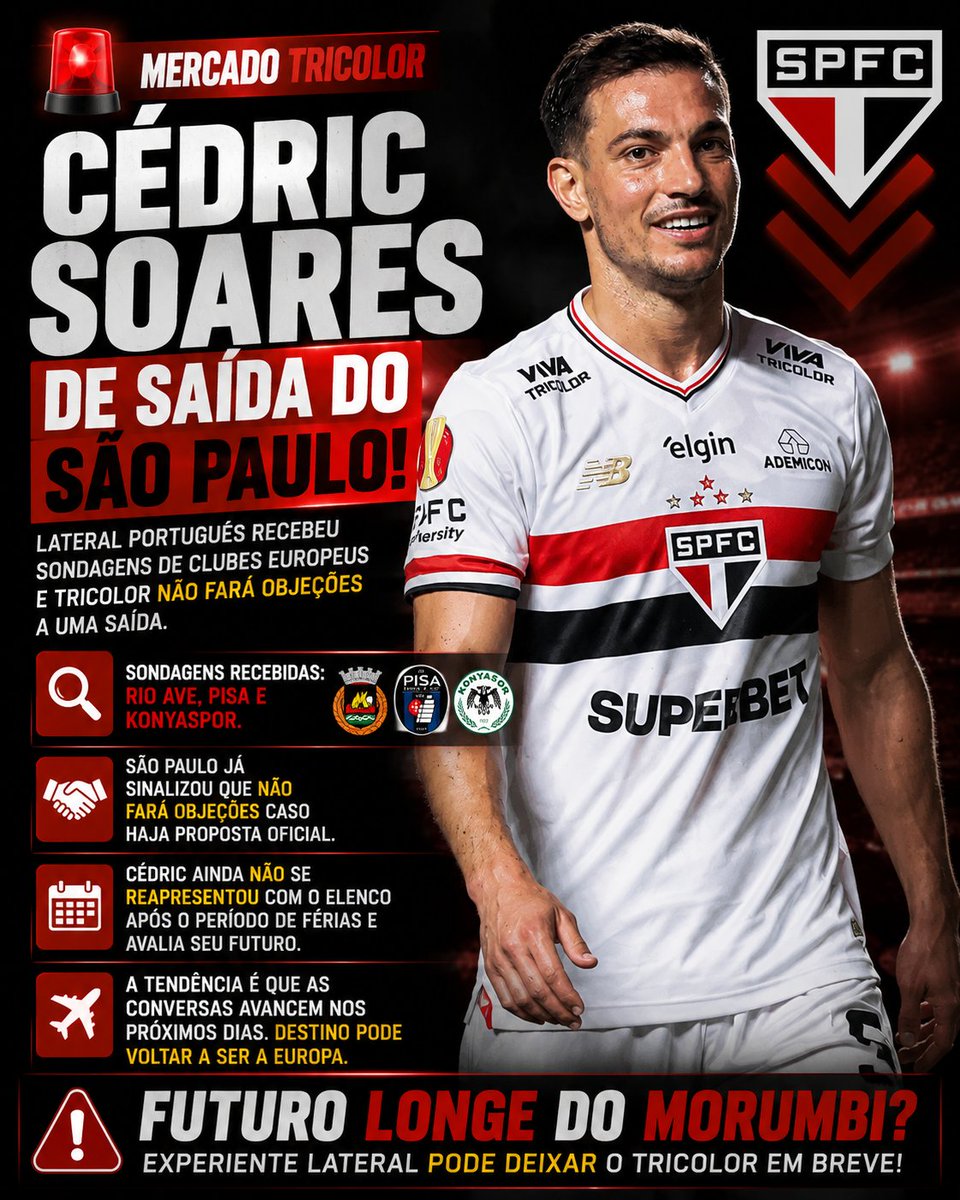 _planetadospfc's tweet photo. 🚨 Cédric Soares pode estar de saída do São Paulo.

O lateral recebeu sondagens da Europa, e o Tricolor não deve dificultar uma negociação.

👀 Ficaria ou liberaria? https://t.co/SC77pZ7e1k