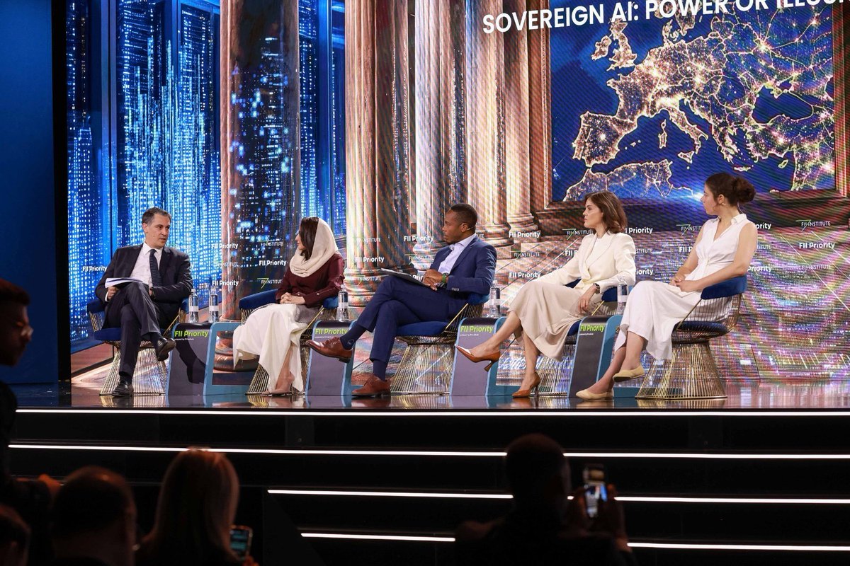 Dalyahya's tweet photo. Sovereign AI is not about technological self-sufficiency. It is about ensuring every country has the capability, talent, and partnerships needed to participate in the AI economy. 

That was my message during a panel at the #FIIPRIORITY Europe Summit in Rome. 

The AI market is projected to grow from $189 billion in 2023 to $4.8 trillion by 2033. Yet fewer than one-third of developing countries have a national #AI strategy, and many remain underrepresented in global AI governance. 

The answer is not isolation, but cooperation. Let us work together to ensure AI opportunity is accessible to all, not concentrated in the hands of a few. 

My sincere thanks to my fellow panelists H.E. David Moinina Sengeh, Ana Paula Assis, and Josephine Kant, and to the moderator Luca Bennici for the engaging discussion. 

@FII_Institute1 

#SovereignAI #DigitalProsperity4All