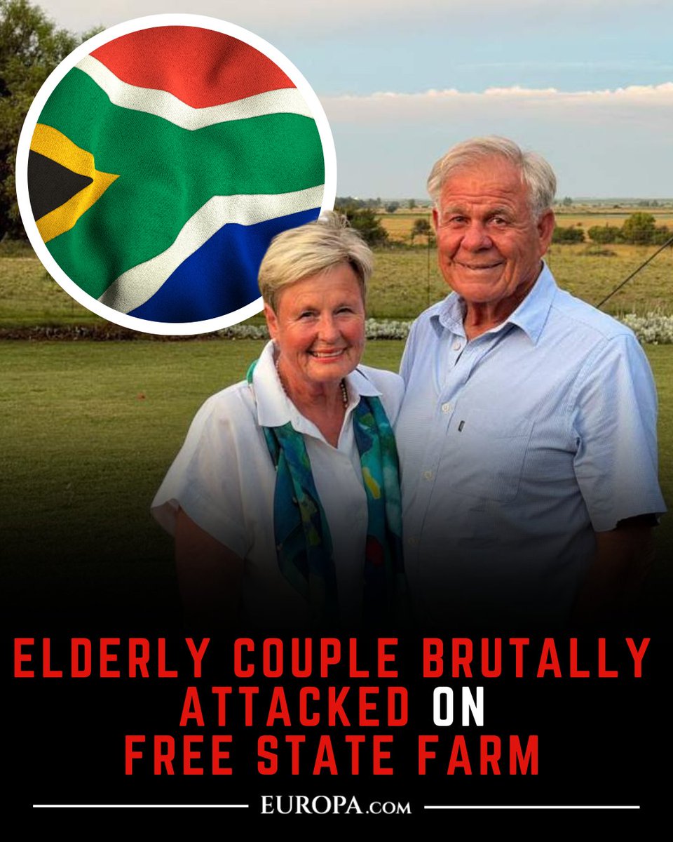 europa's tweet photo. 🇿🇦 An elderly couple, Piet Bouwer, 80, and his wife Joheen, 72, were brutally attacked at their farm near Allanridge in the Free State.

According to their son, Christiaan Bouwer, the attackers beat his father with a hammer and steel pipe and assaulted his mother before tying the couple up and ransacking the house.

Follow: @europa
