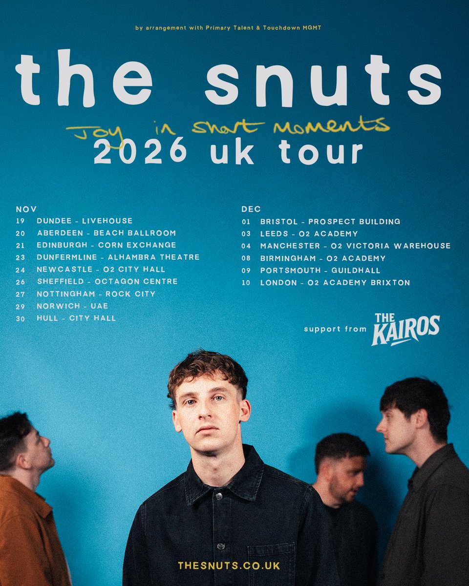 seetickets's tweet photo. .@TheSnuts announce the Joy In Short Moments UK Tour 🙌
Fresh from unveiling their fourth album, the Scottish indie favourites hit the road this November and December for a huge run of headline shows.
General sale Friday 26 June at 10am 🎟️ https://t.co/XkjTP3dBda